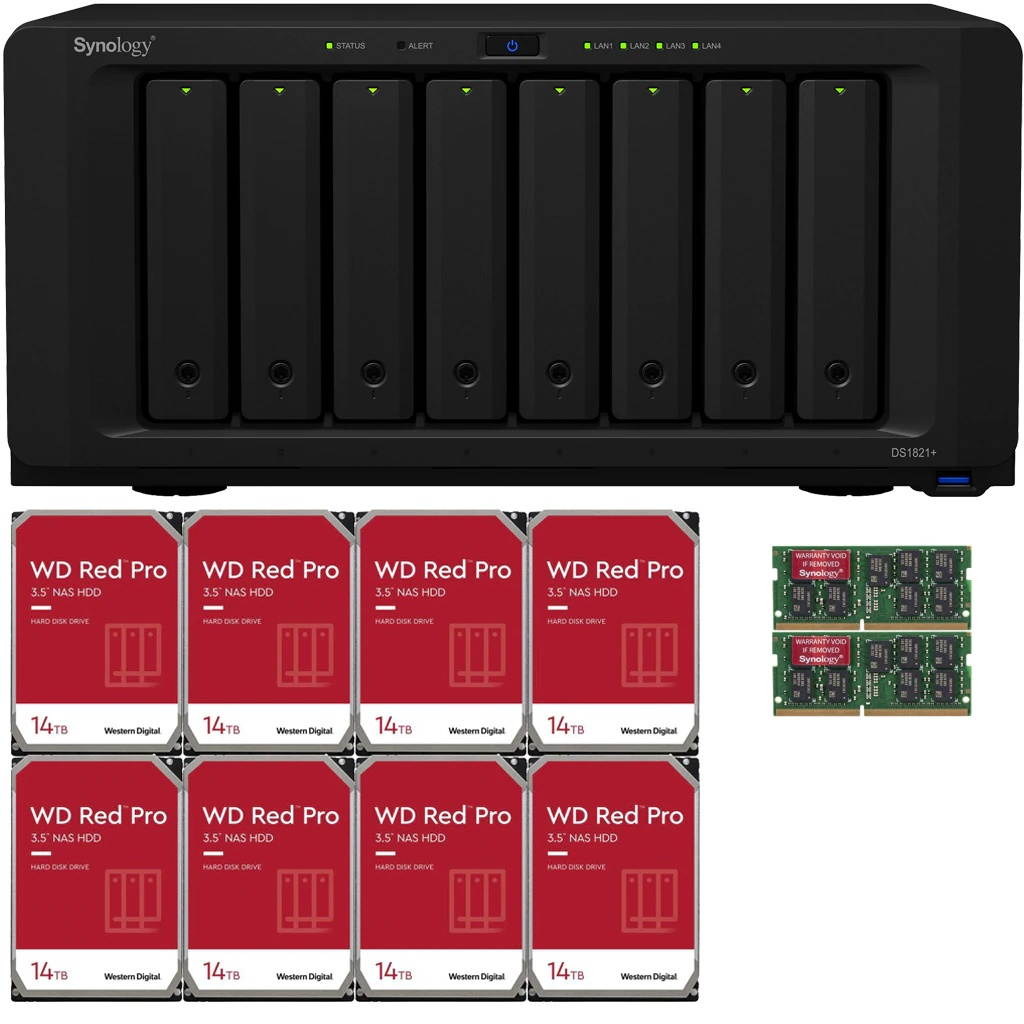 Synology DS1821+ DiskStation with 4GB RAM and 112TB (8 x 14TB) of Western Digital PRO NAS Drives Fully Assembled and Tested By CustomTechSales