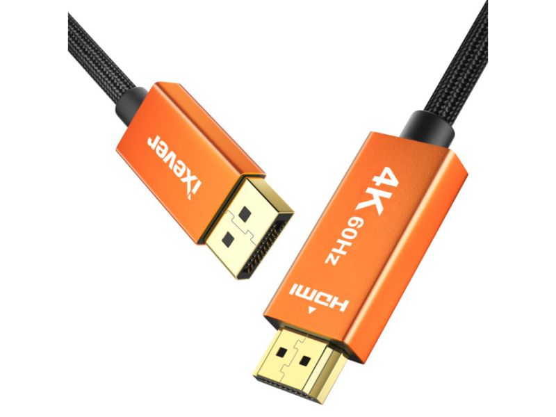 DP DisplayPort to HDMI Cable 10ft 4K@60Hz, iXever Disiplay Port  to HDMI 3M Male to Male, Nylon Braided Gold-Plated Aluminum Shell, Compatible for HDTV, Monitor, AMD, NVIDIA, Lenovo, HP and More