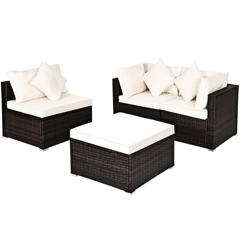 Costway 4PCS Patio Rattan Wicker Sofa Furniture Set Cushioned Conversation Ottoman Set