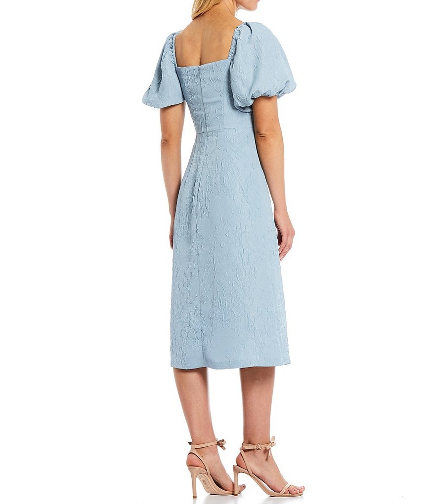 Sachin & Babi Amber Square Neck Puff Sleeve Slit Hem Midi Dress