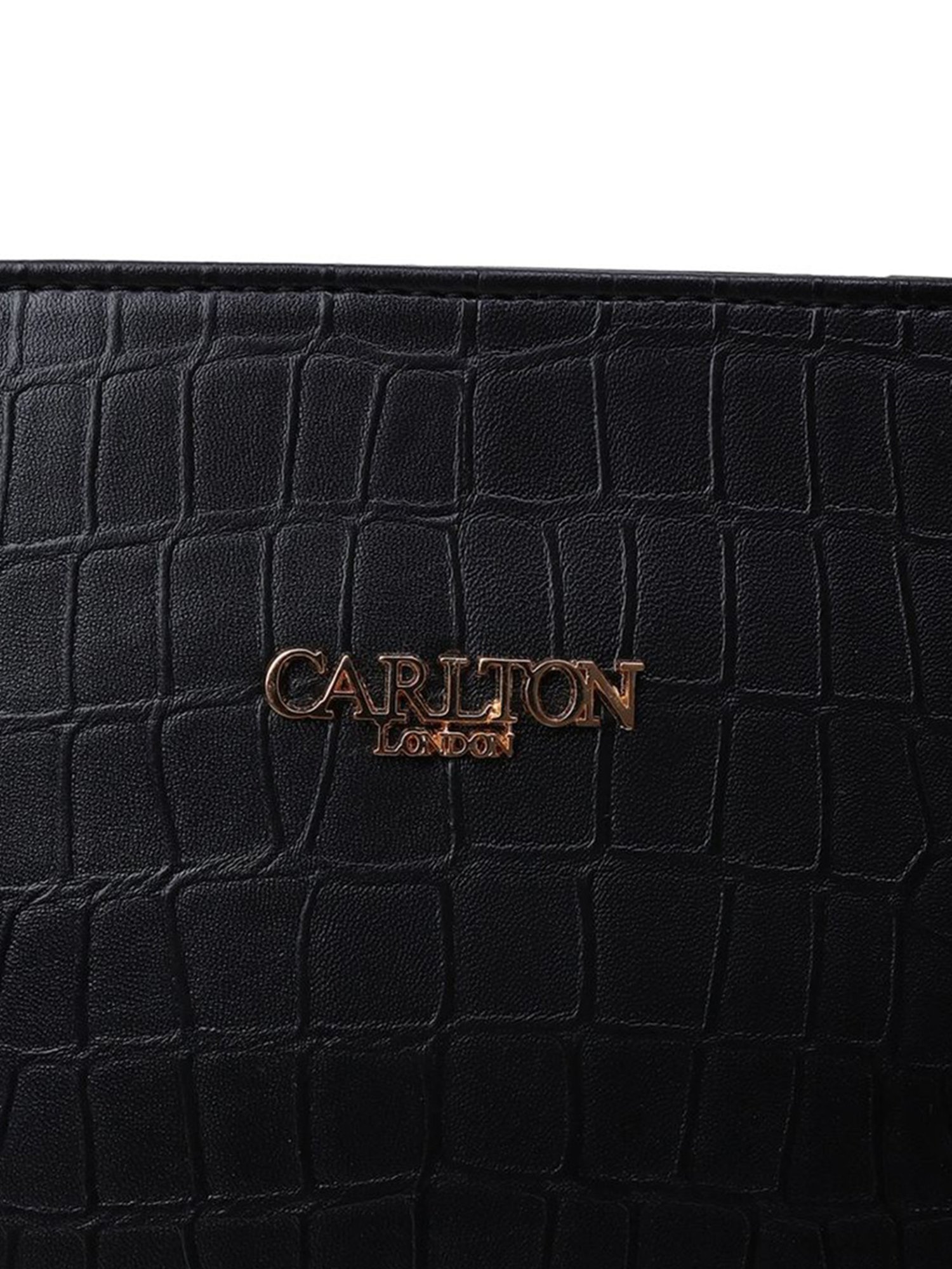Carlton London Black Textured Medium Tote Handbag
