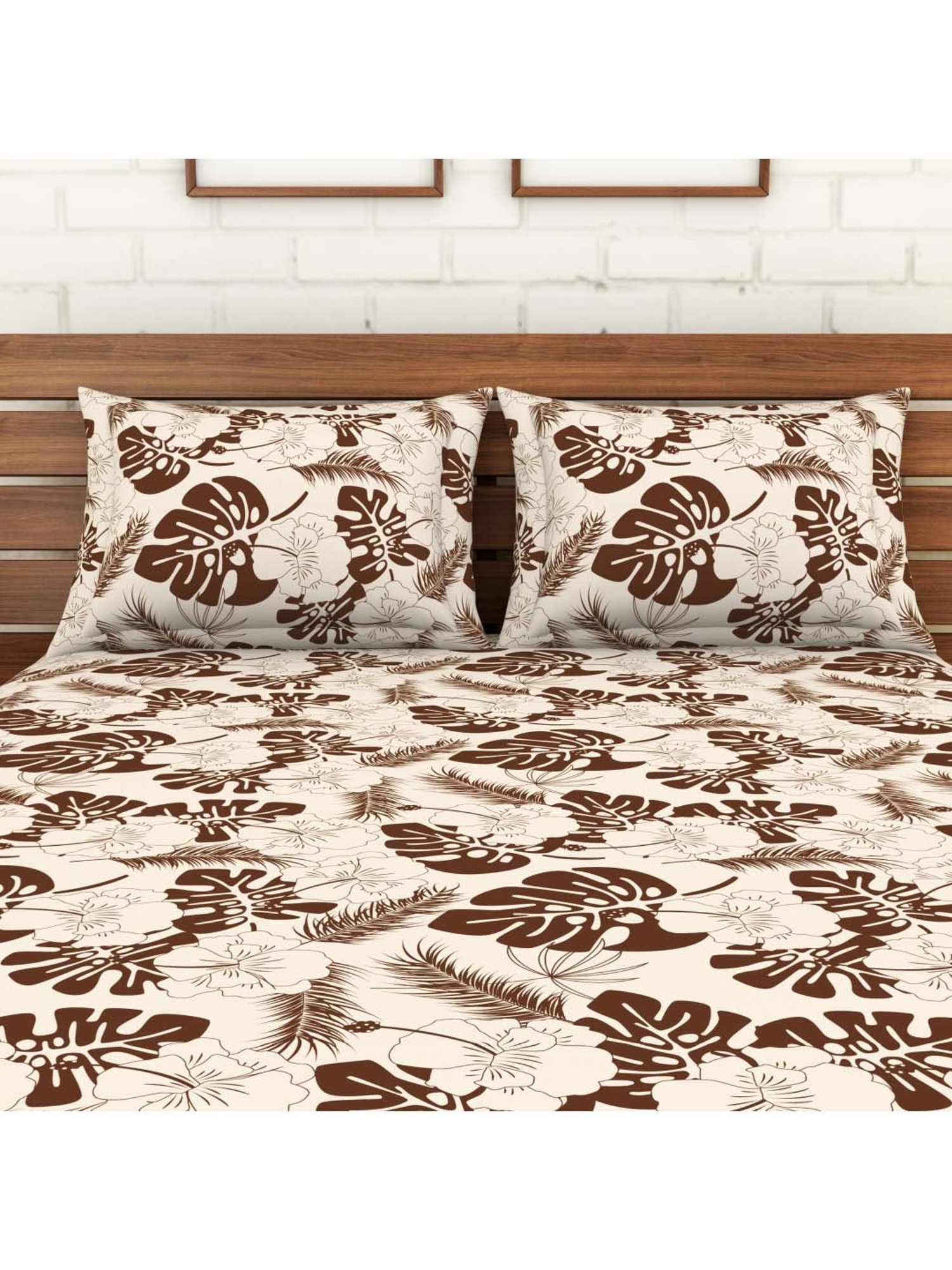 SWHF Beige & Brown Cotton 111 TC Double Bedsheet Sets