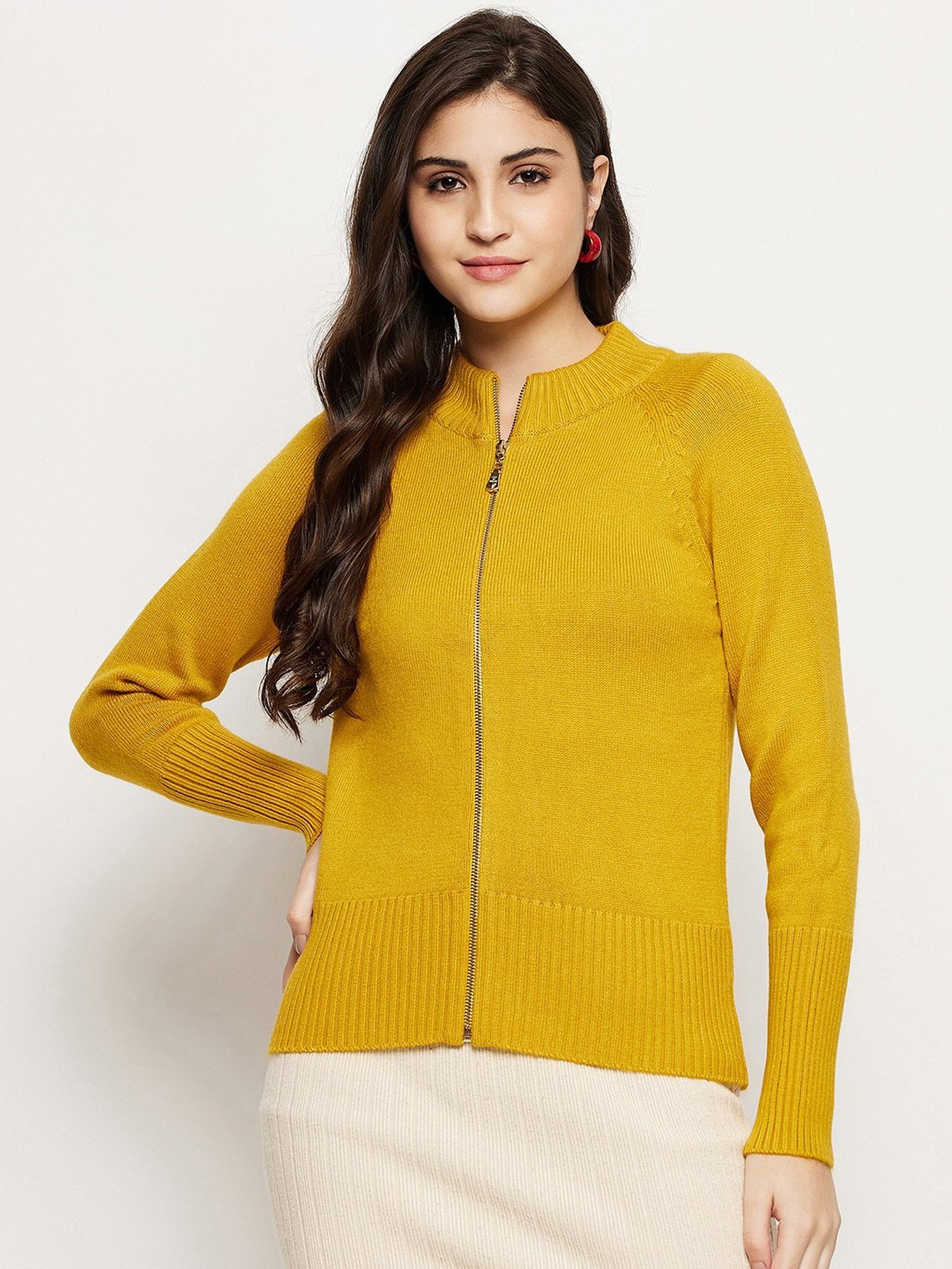 MADAME Mustard Regular Fit Sweater