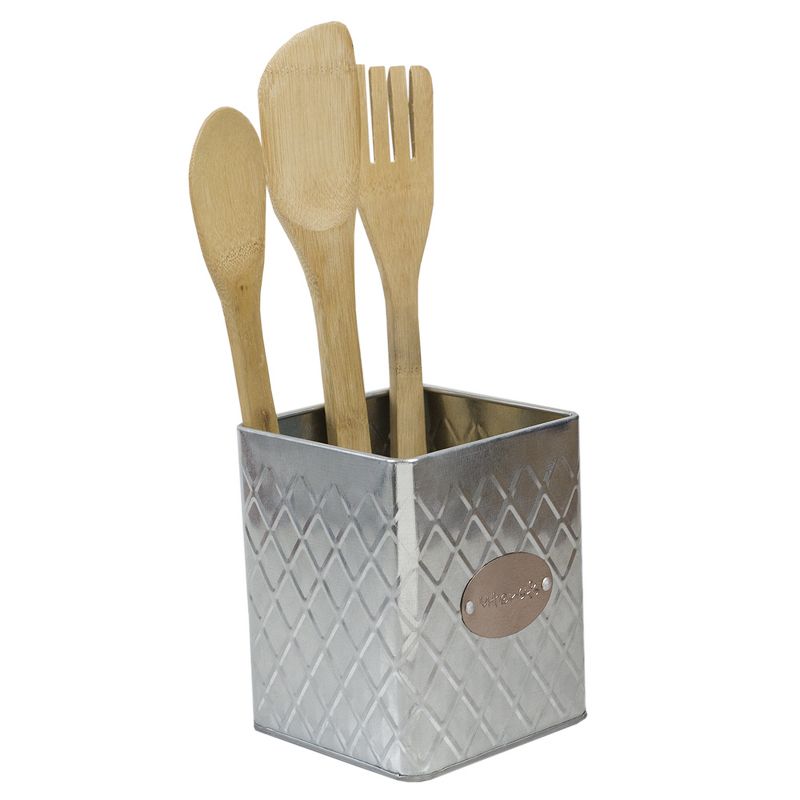 Home Basics Arbor Collection Tin Utensil Holder, Silver