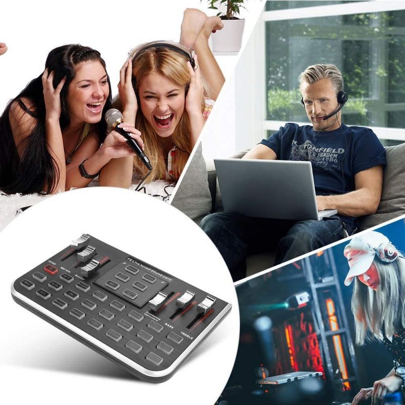 F8 Live Sound Card Voice Changer, Portable Mobile Phone Computer Live Broadcast Karaoke With 4 Variants Tones, 23 Special Effects and 12 Kinds of Electronic Sound Mixers Sound Card Live