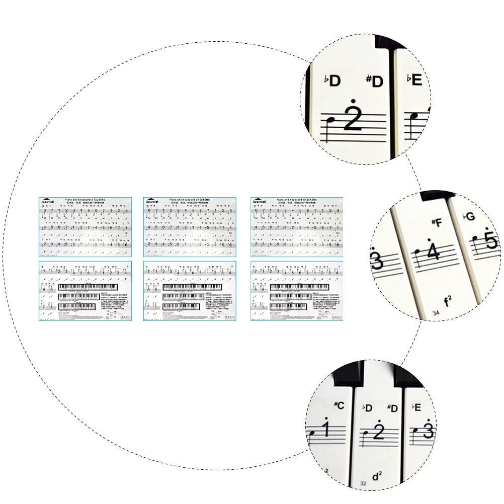 3 Sheets Chic Useful Durable Piano Stickers Piano Beginner Stickers Keyboards Sticker
