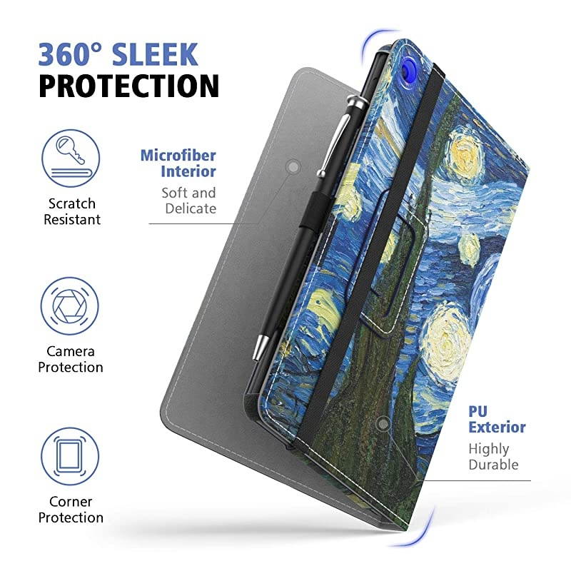 Case Fits Kindle Fire 7 Tablet (9th Generation, 2019 Release), Premium PU Leather Slim Folding Stand Shell Multiple Viewing Angles Cover with Auto Wake/Sleep - Starry Night