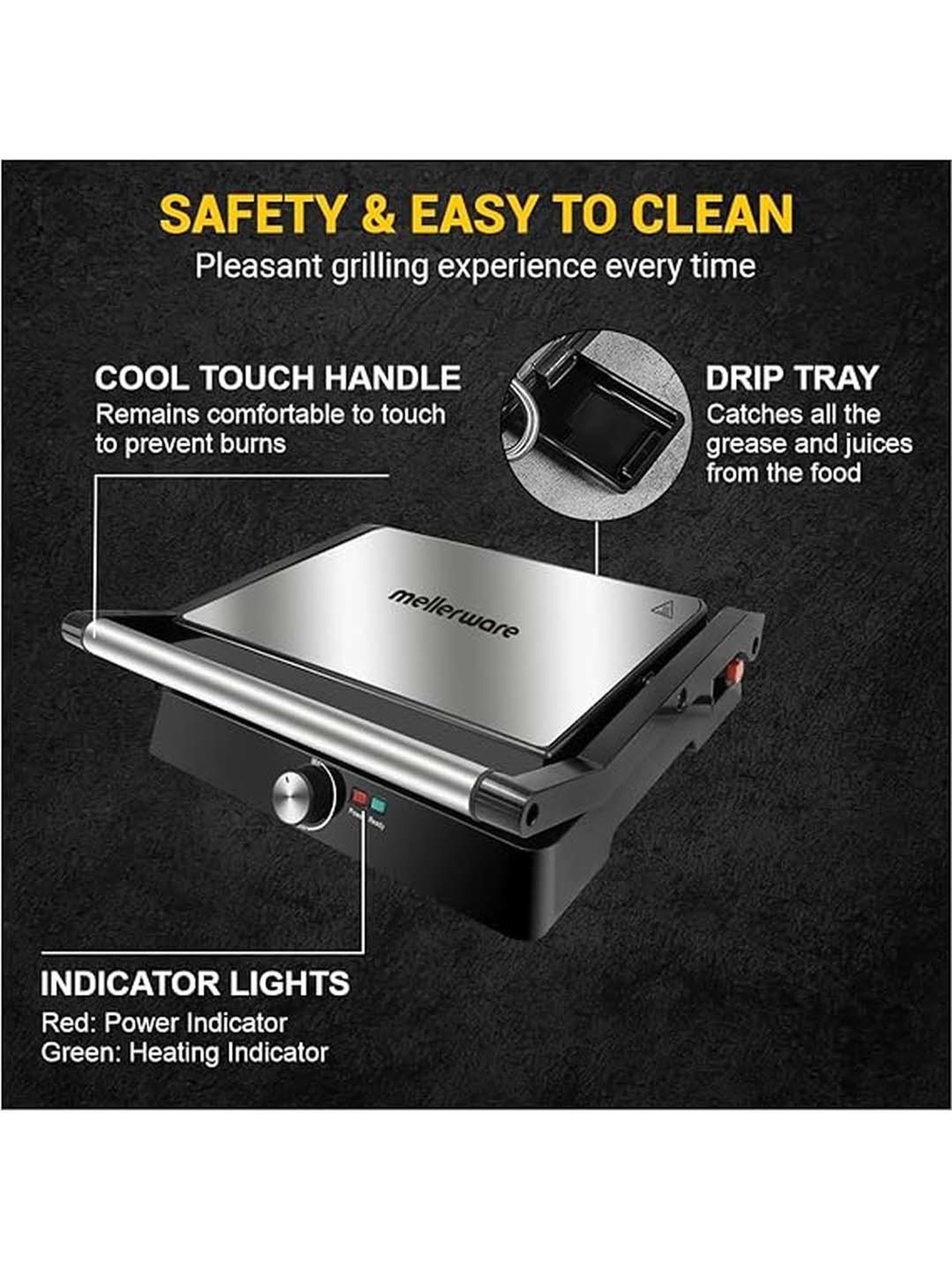 Borosil Sandwich Maker 2000W with Non stick coating (Black)