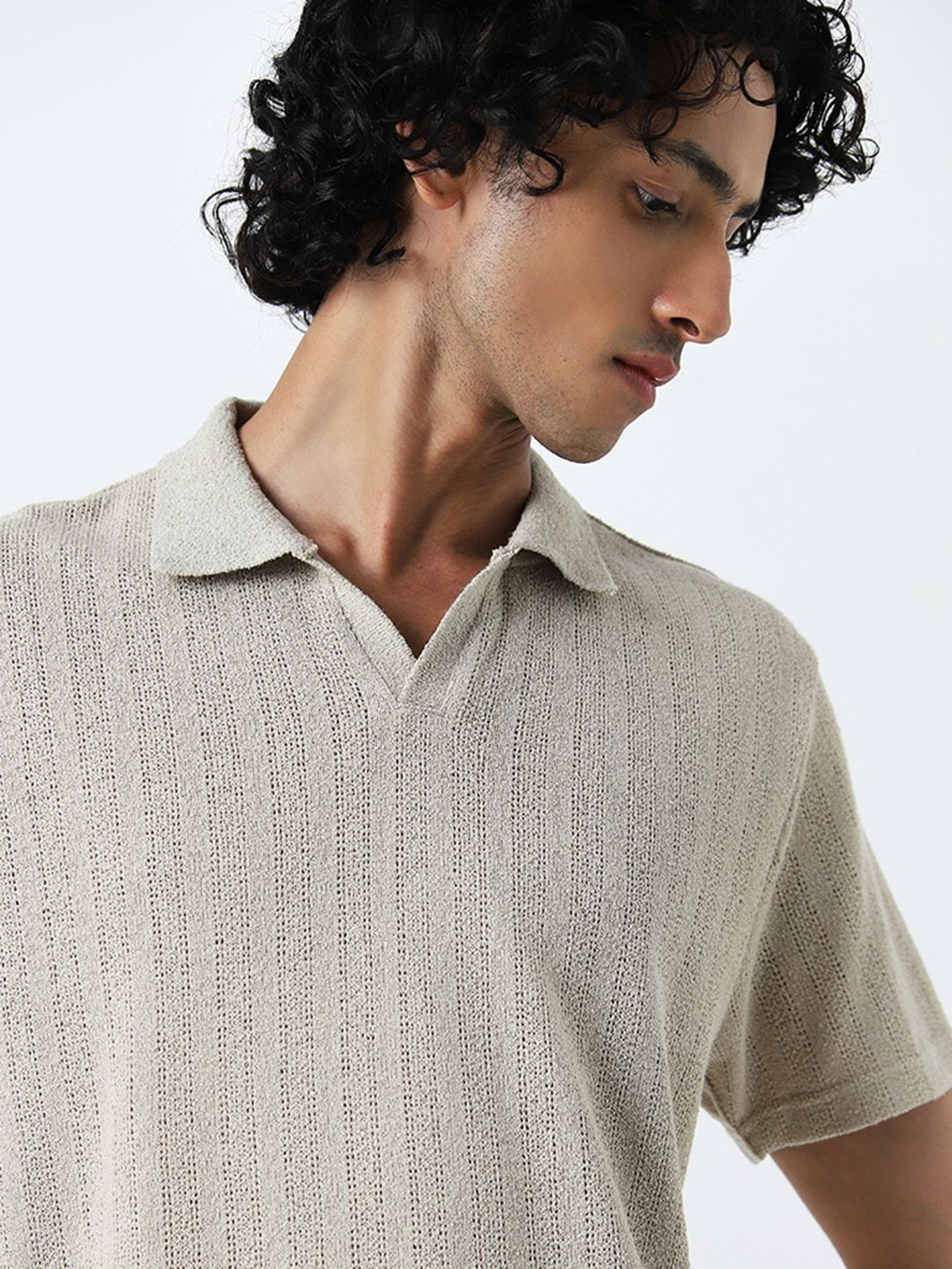 ETA by Westside Beige Knitted Relaxed-Fit T-Shirt