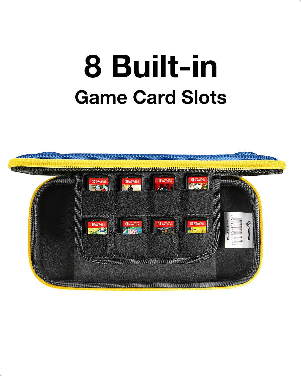 tomtoc Slim Carry Case for Nintendo Switch Lite, Protective Portable Carrying Cases with [Original Patent], Travel Storage Hard Shell with 8 Game Cartridges and Military Level Protection, Blue