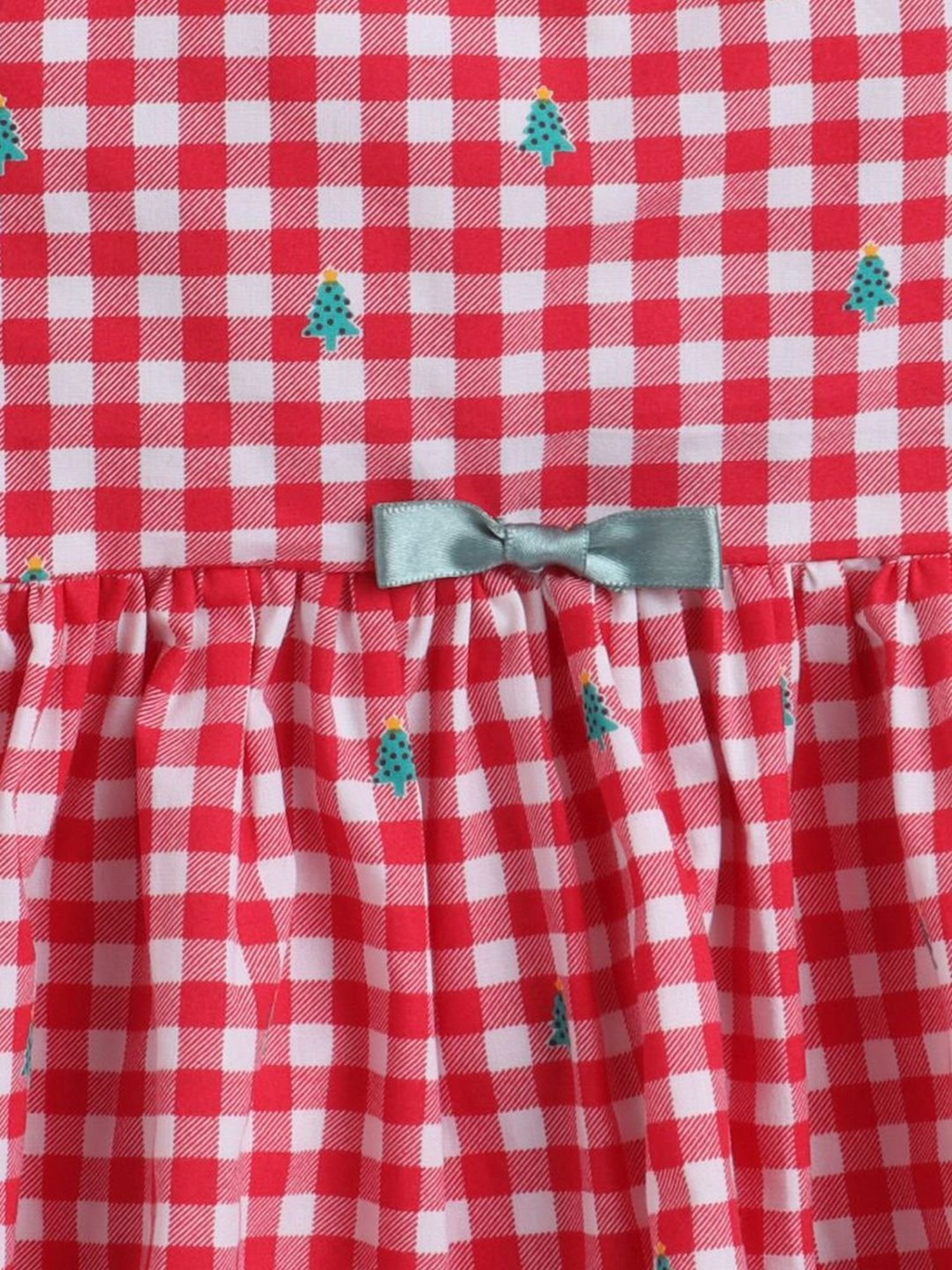 Many Frocks Kids Red & White Cotton Chequered Christmas Tree Dress
