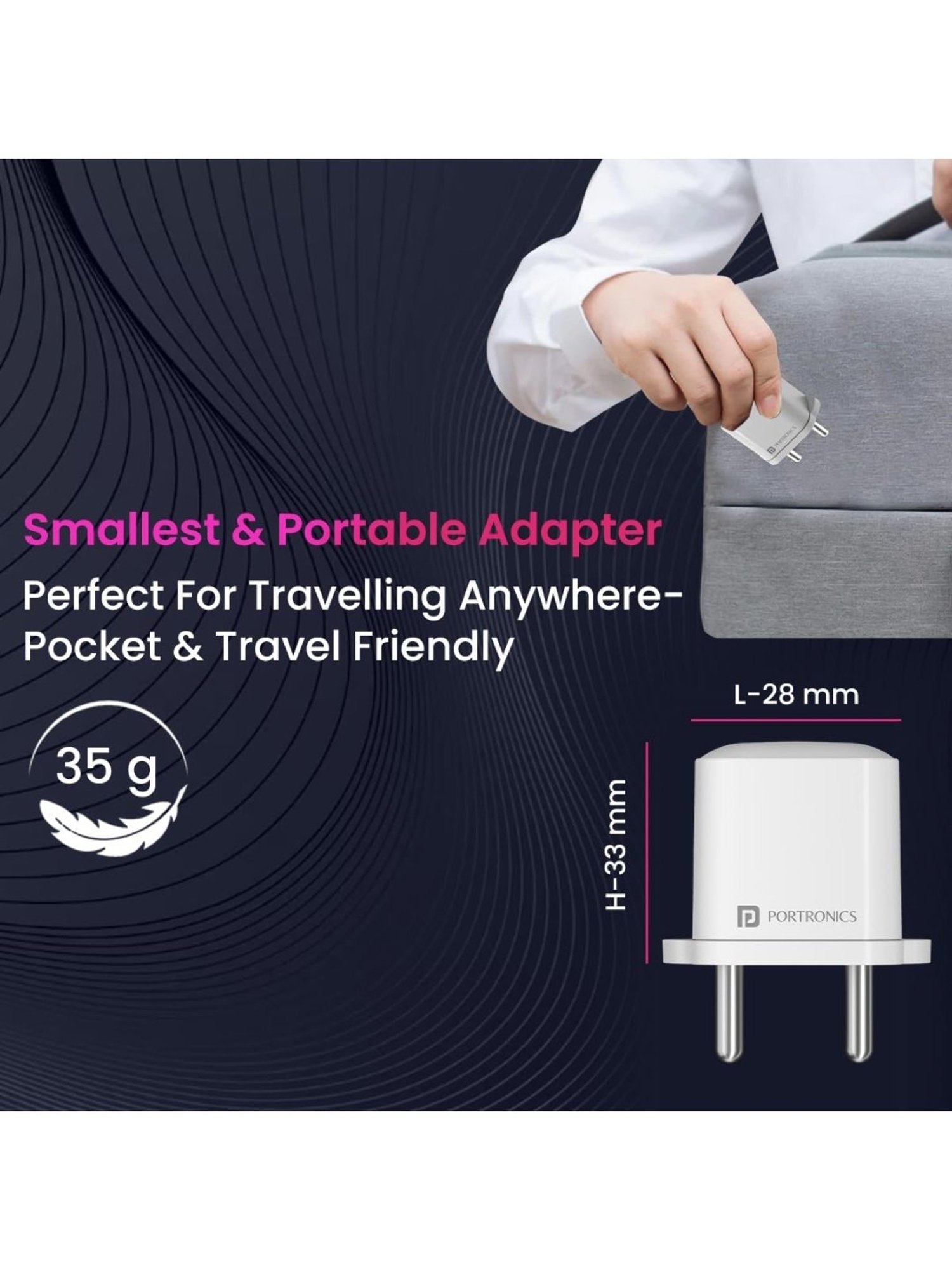 Portronics Adapto 20 Lite Smallest 20W GaN Wall Charger with Type C PD (White)