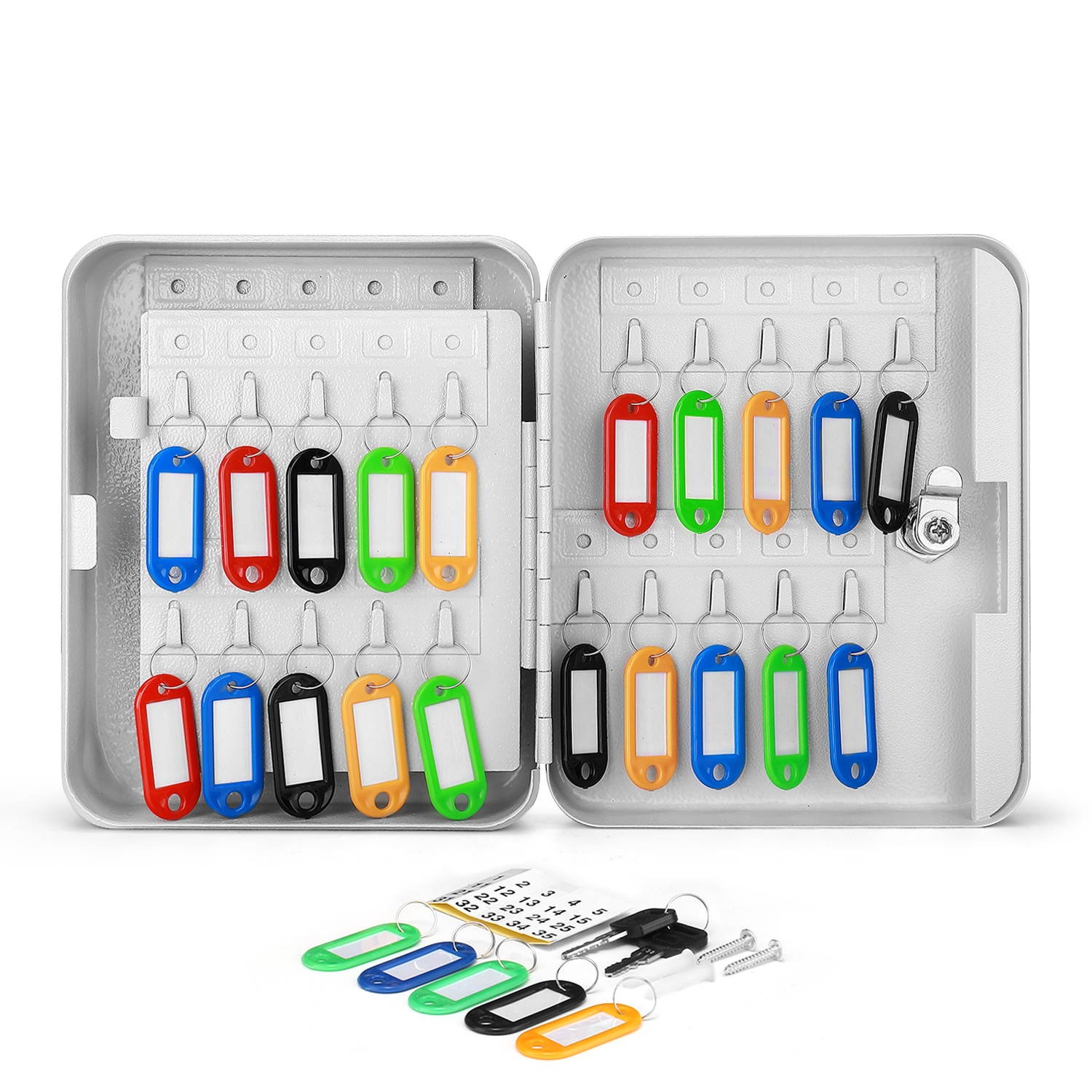 Key Cabinet Steel Lock Box with 40 capacity Colored key Tags & Hooks - Wall Mounted Safe Organizer, Security Storage Lock Box System for Homes, Hotels, Schools or Business (Gray)