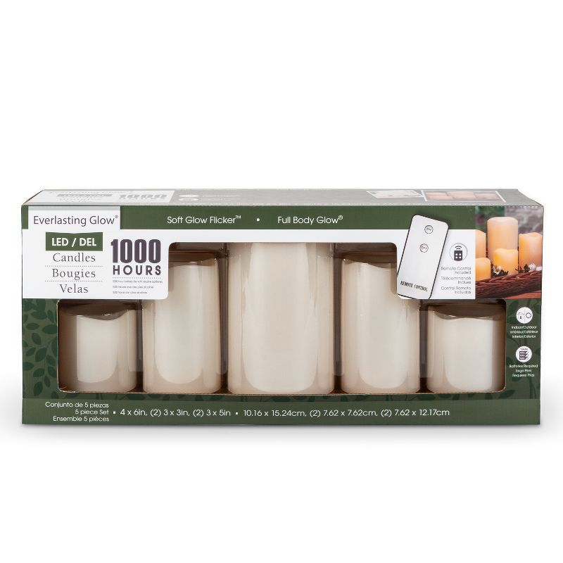 Everlasting Glow Set of 5 Indoor/Outdoor LED Candles