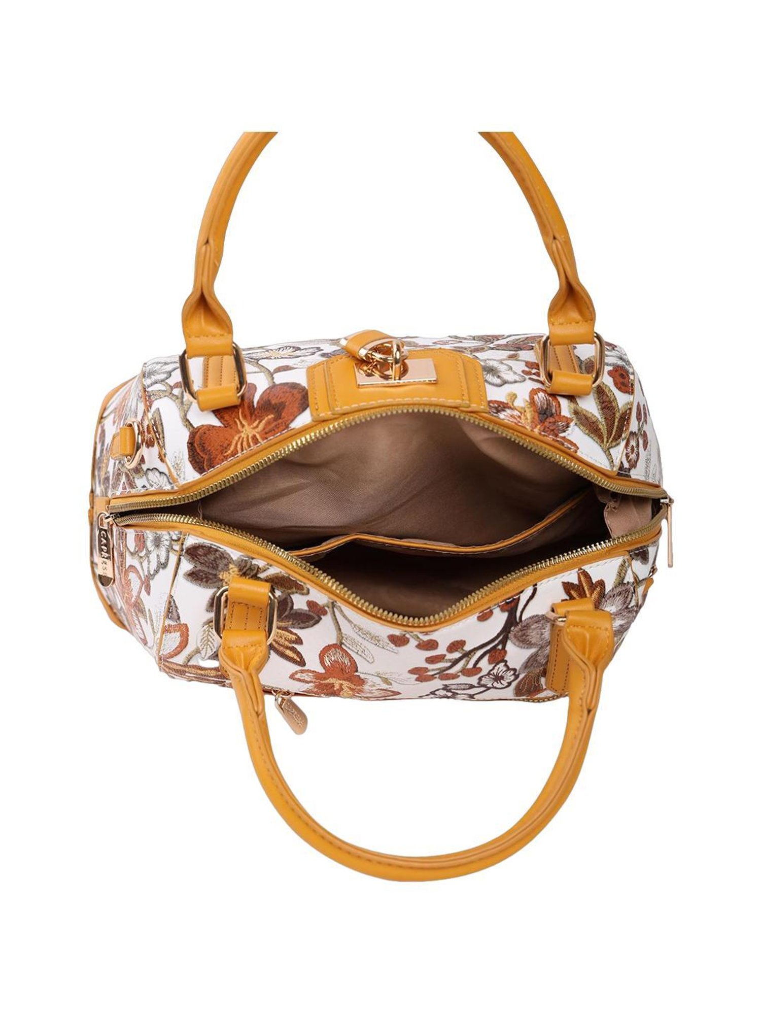 Caprese Wren Ochre Faux Leather Floral Handbag