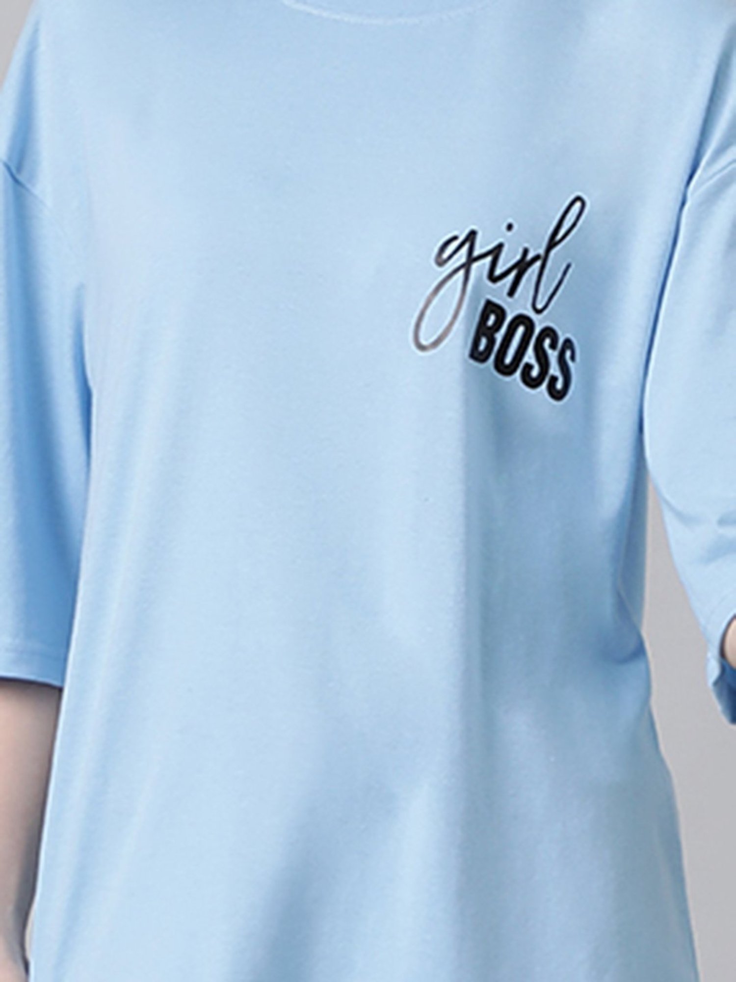Kotty Light Blue Printed Oversized T-Shirt