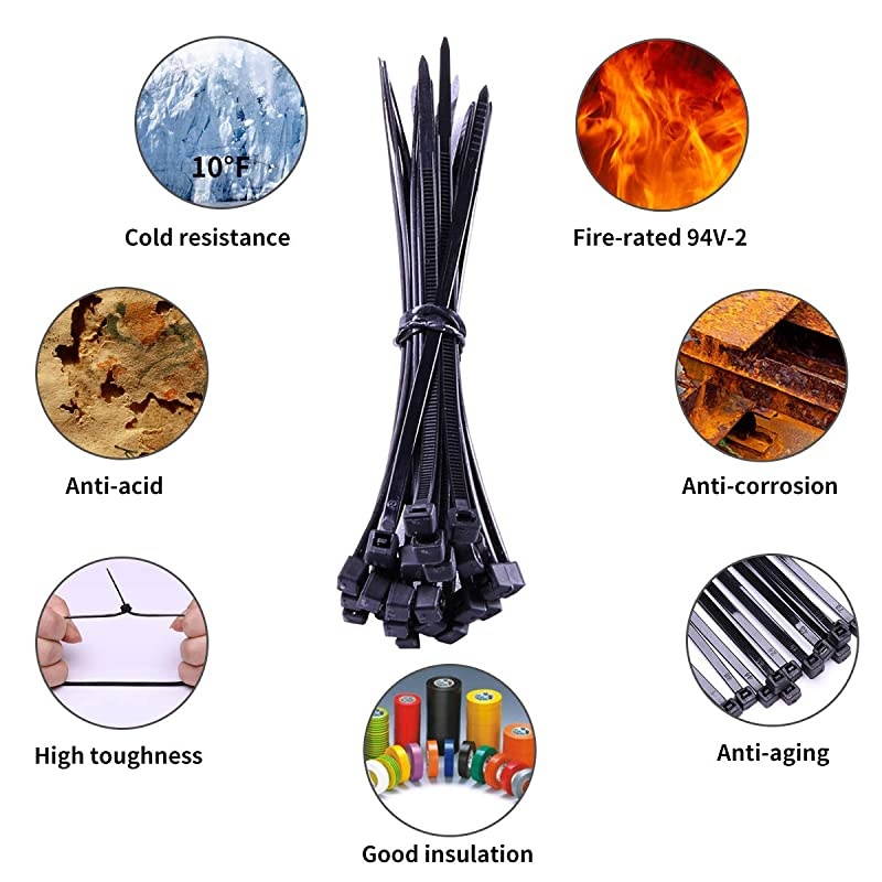 White Cable Zip Ties Premium Nylon Wire Management Ties 50 LB Tensile Strength 8 Inch White 1000 Pack