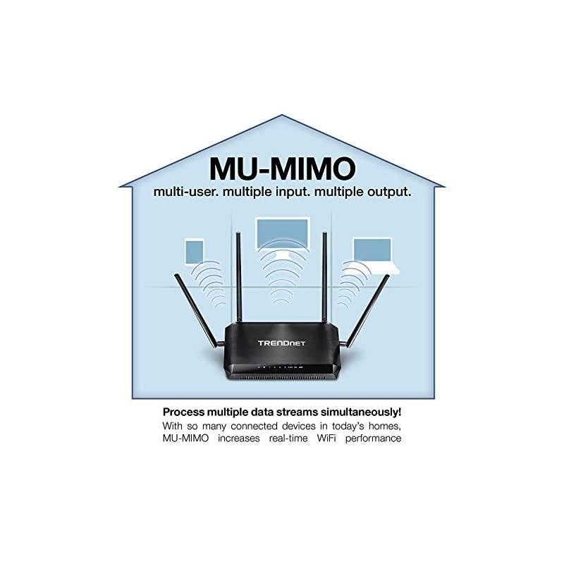AC2600 MU-MIMO Wireless Gigabit Router, Increase WiFi Performance, WiFi Guest Network, Gaming-Internet-Home Router, Beamforming, 4K streaming, Quad Stream, Dual Band Router, Black, TEW-827DRU