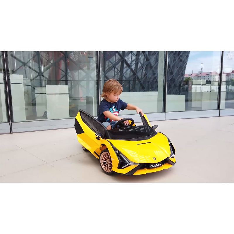 Best Ride On Cars Kids Electric 12V Battery Ride On Toy Car Lamborghini Sian with AUX Input, LED headlights, Seatbelts, and Parent Remote
