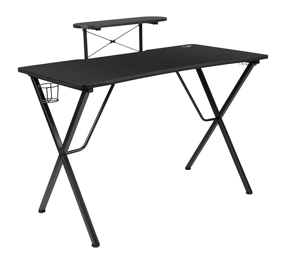 Gaming Desk 47.2" W x 23.6" D Office Computer Table, Black Gamer Workstation with 2 Cable Management Holes