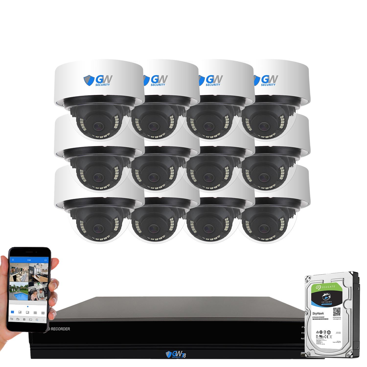 GW Security 8 Channel Smart AI Ultra HD 4K (8MP) Video & Audio Color Night Vision Security Camera System (8 Cameras)