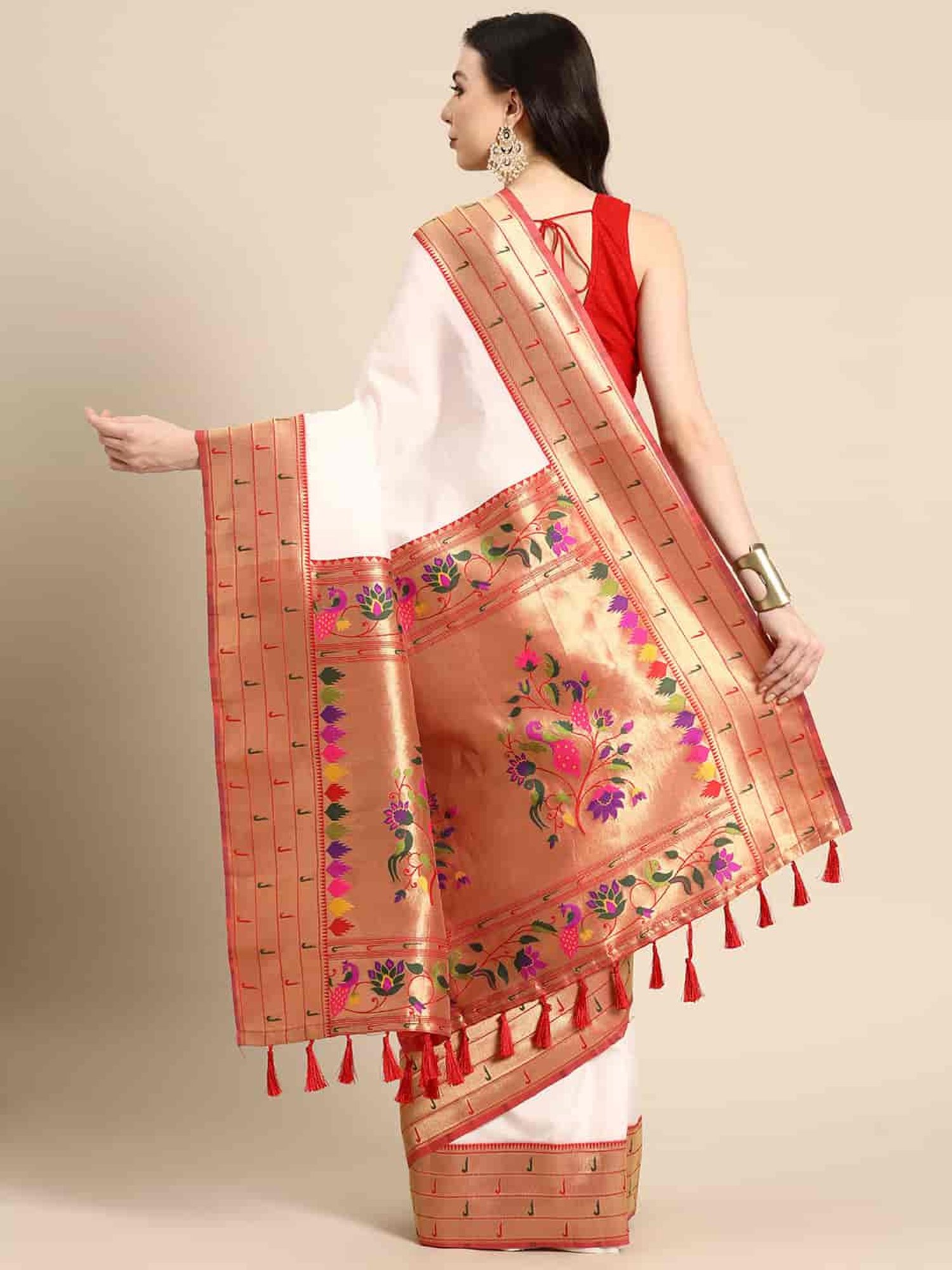 Silk Land White Woven Saree With Unstitched Blouse