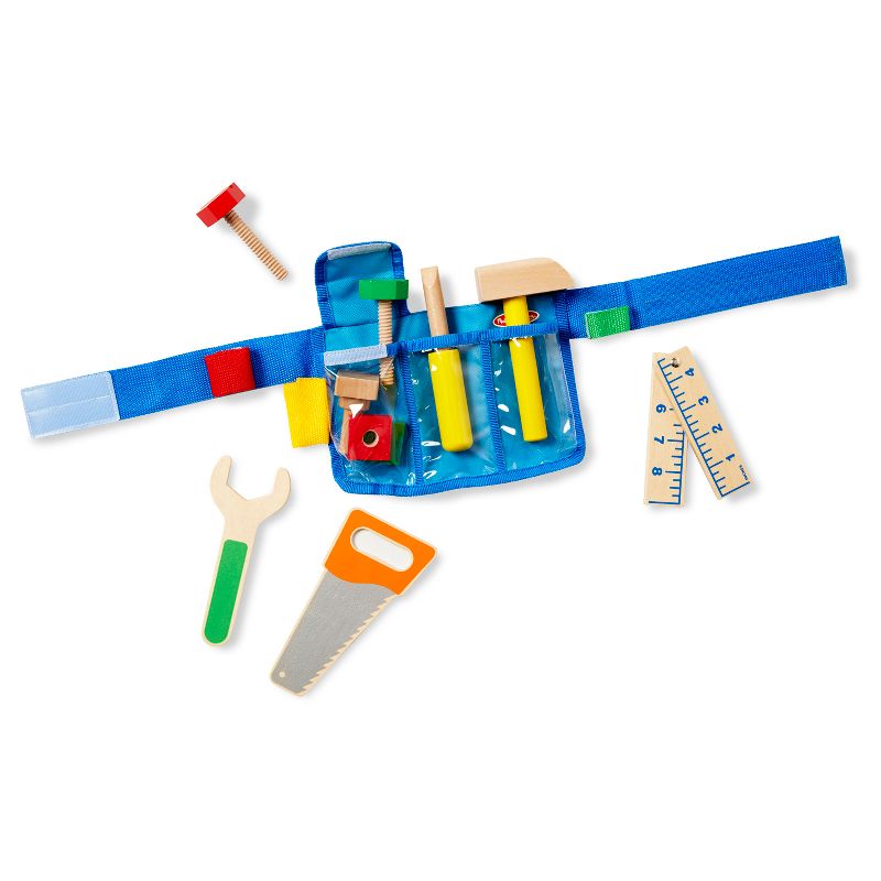 Melissa & Doug Deluxe Tool Belt Set - 5 Wooden Tools, 8 Building pc, Adjustable Belt