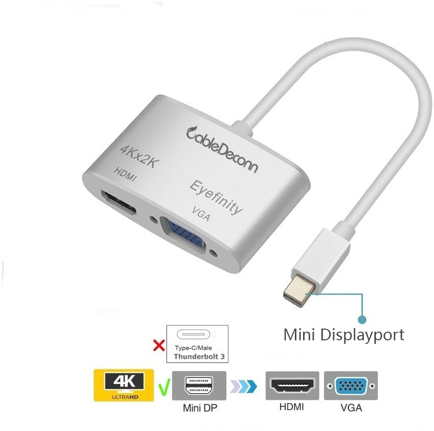 Aluminum shell Multi-Function Thunderbolt Mini Displayport to HDMI VGA Converter Adapter Cable for Apple Macbook Surface pro Thinkpad X1 HDMI 4K HDTV Eyefinity VGA Adapter