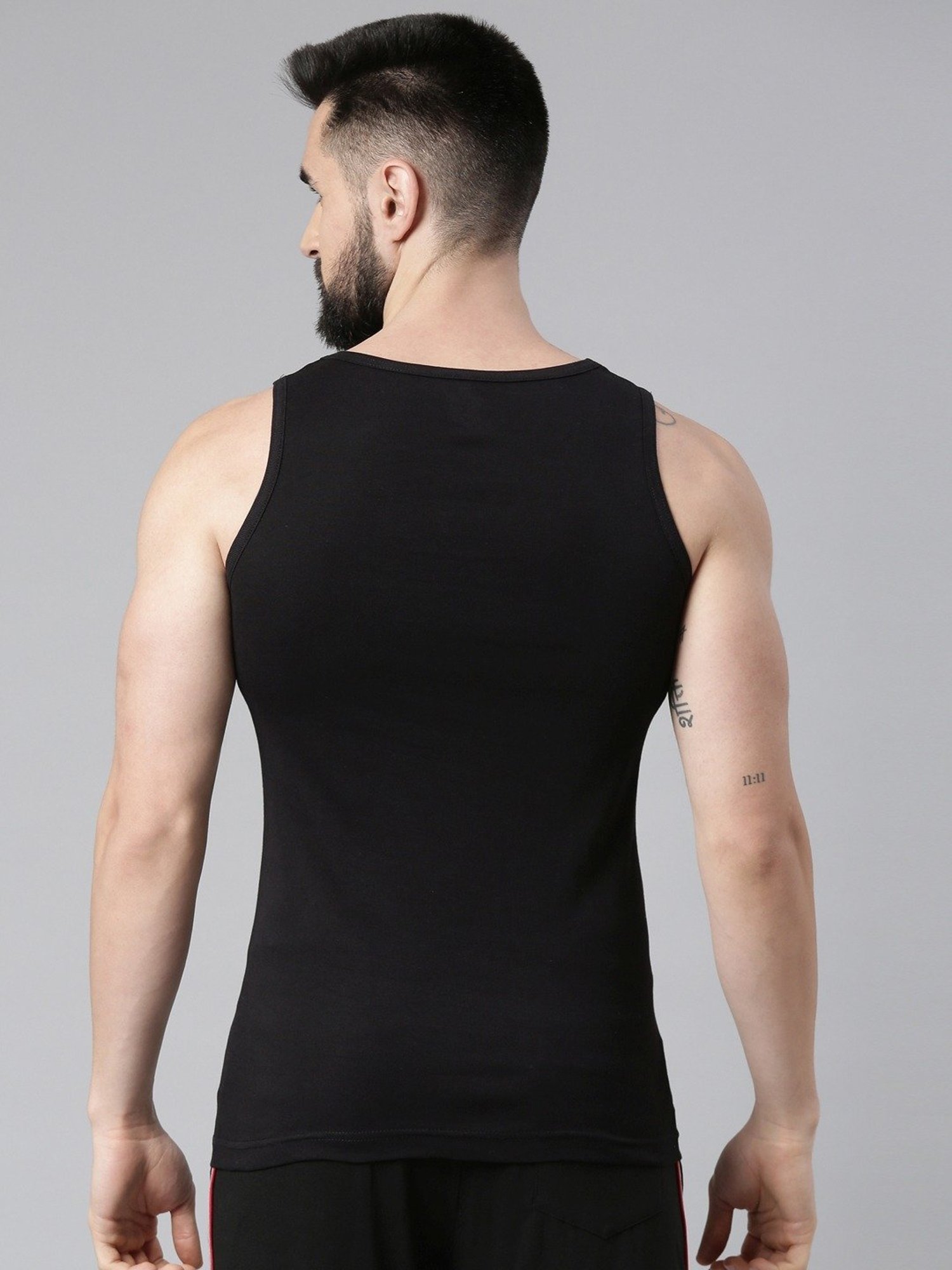 Force NXT Black Cotton Regular Fit Vest - Pack Of 8