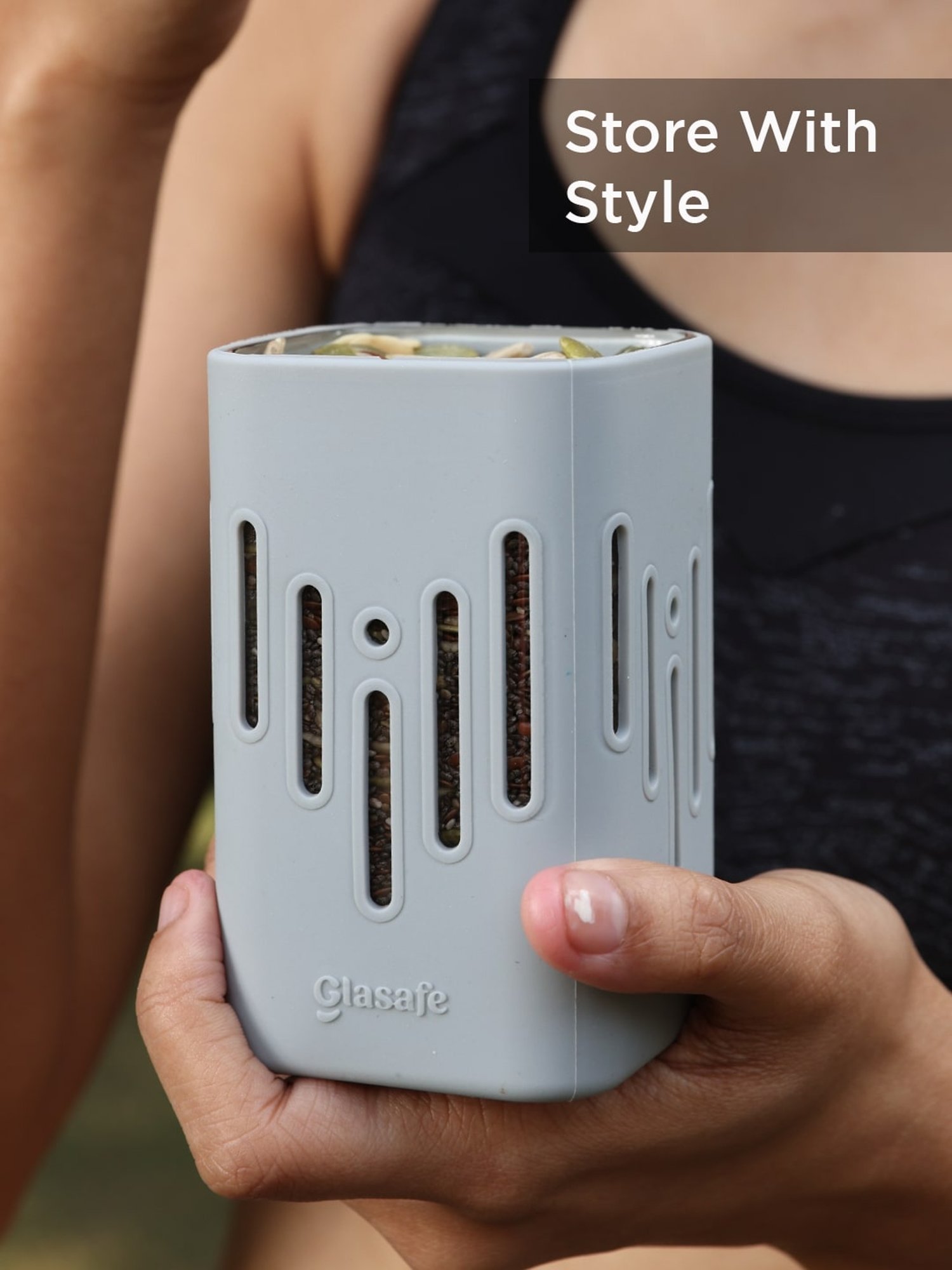 Glasafe 'O' Grip Slate Grey Borosilicate Container (250ml)