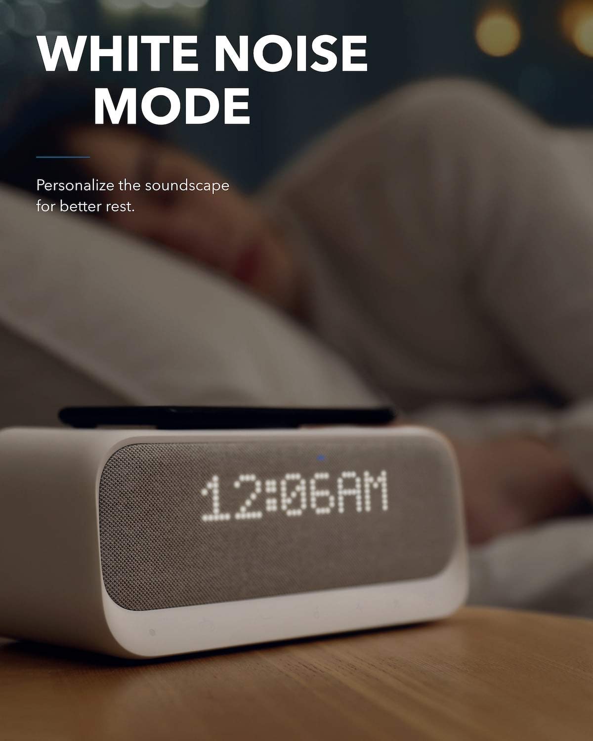 Soundcore Wakey Bluetooth Speaker Powered by Anker, Alarm Clock, Stereo Sound, FM Radio, White Noise, Qi Wireless Charger with 7.5W Charging for iPhone and 10W for Samsung