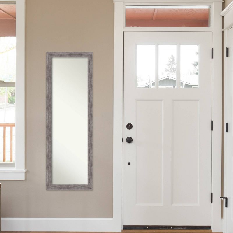 18" x 52" Pinstripe Plank Framed On the Door Mirror Gray - Amanti Art