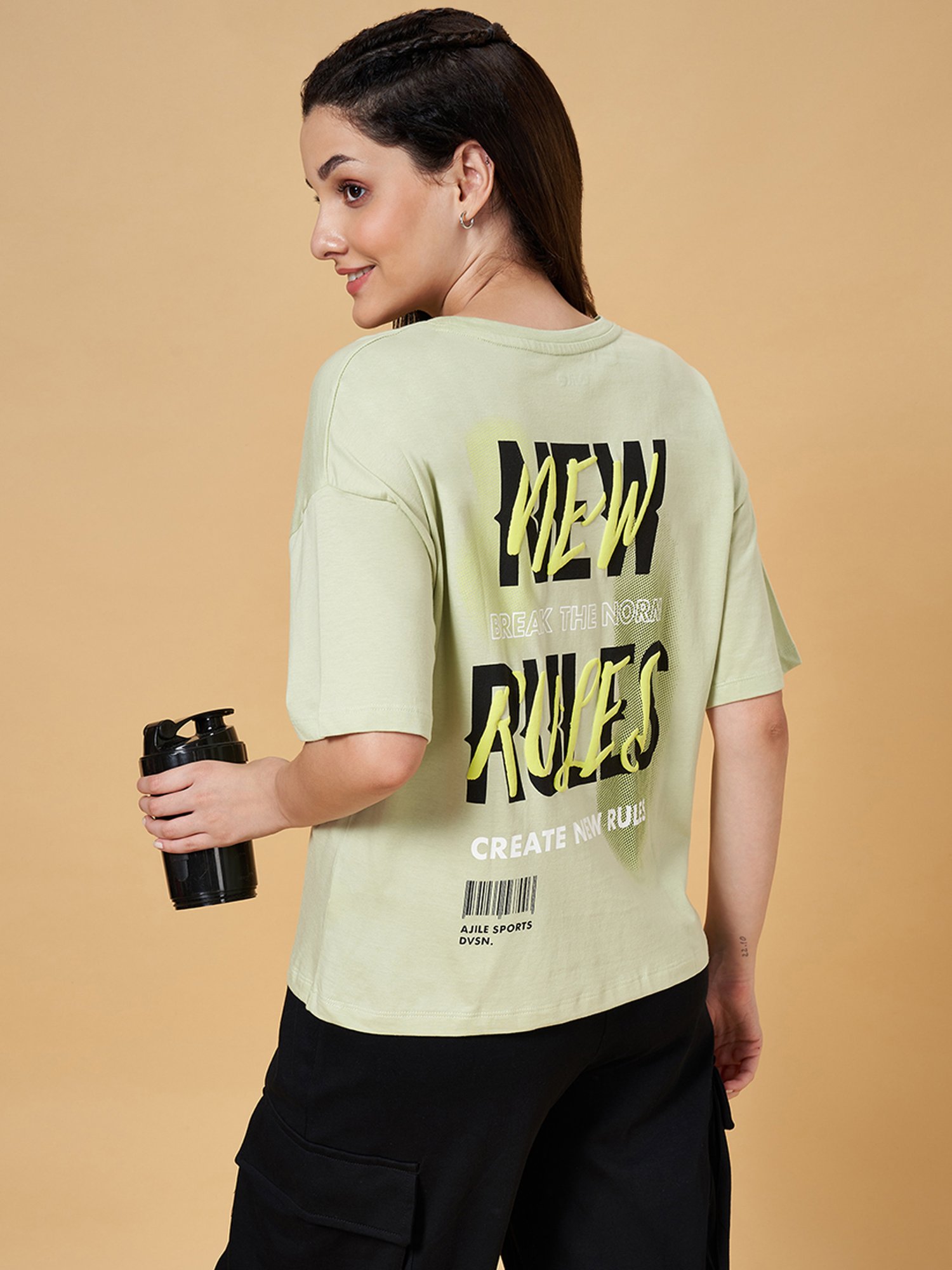 Ajile by Pantaloons Green Cotton Graphic Print Sports T-Shirt