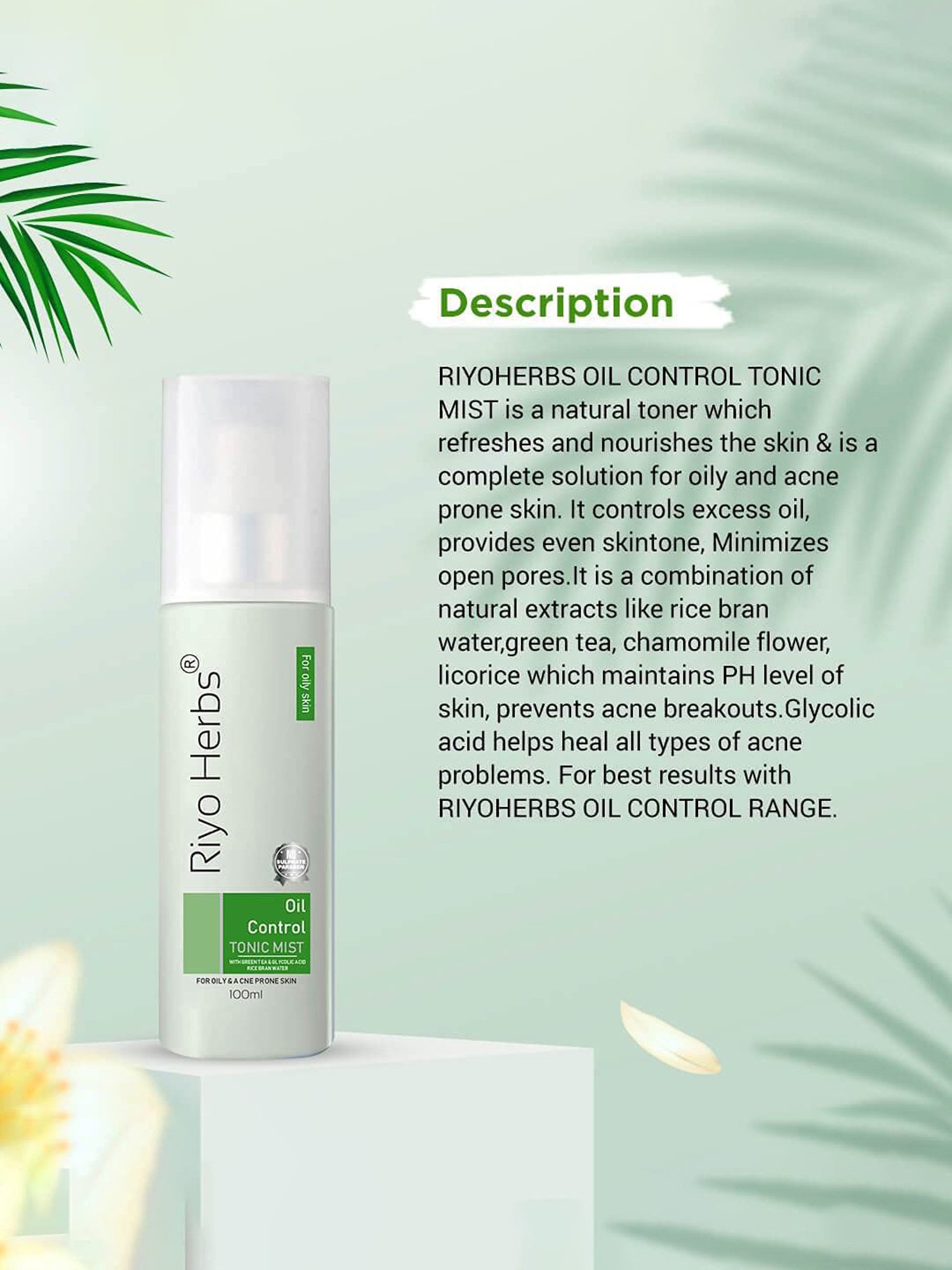 Riyo Herbs Oil Control Tonic Mist - 100 ml