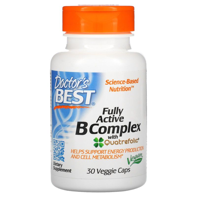 Doctor's Best Fully Active B Complex with Quatrefolic, 30 Veggie Caps, Vitamin B