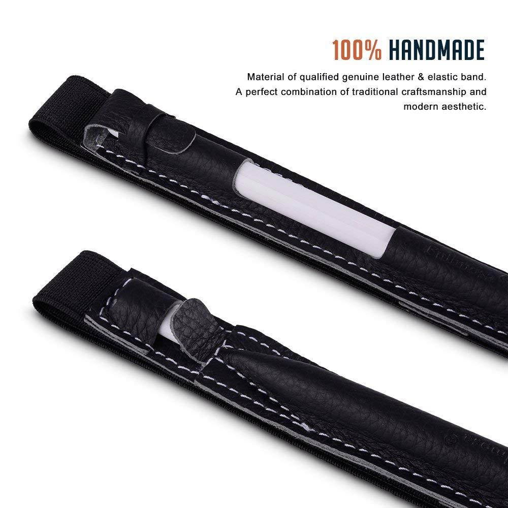 Fullmosa 4 Colors for Apple Pencil Holder, Genuine Litchi Texture Leather Apple Pencil Sleeve with USB pocket Handmade Compatible with iPad Pro 12.9" Cases, Black