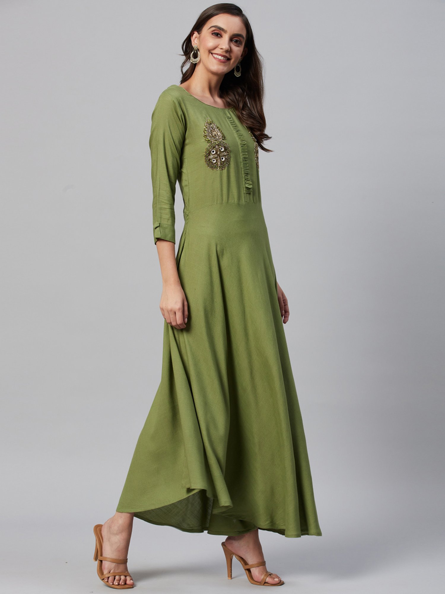 HIGHLIGHT FASHION EXPORT Green Embellished Maxi Dress