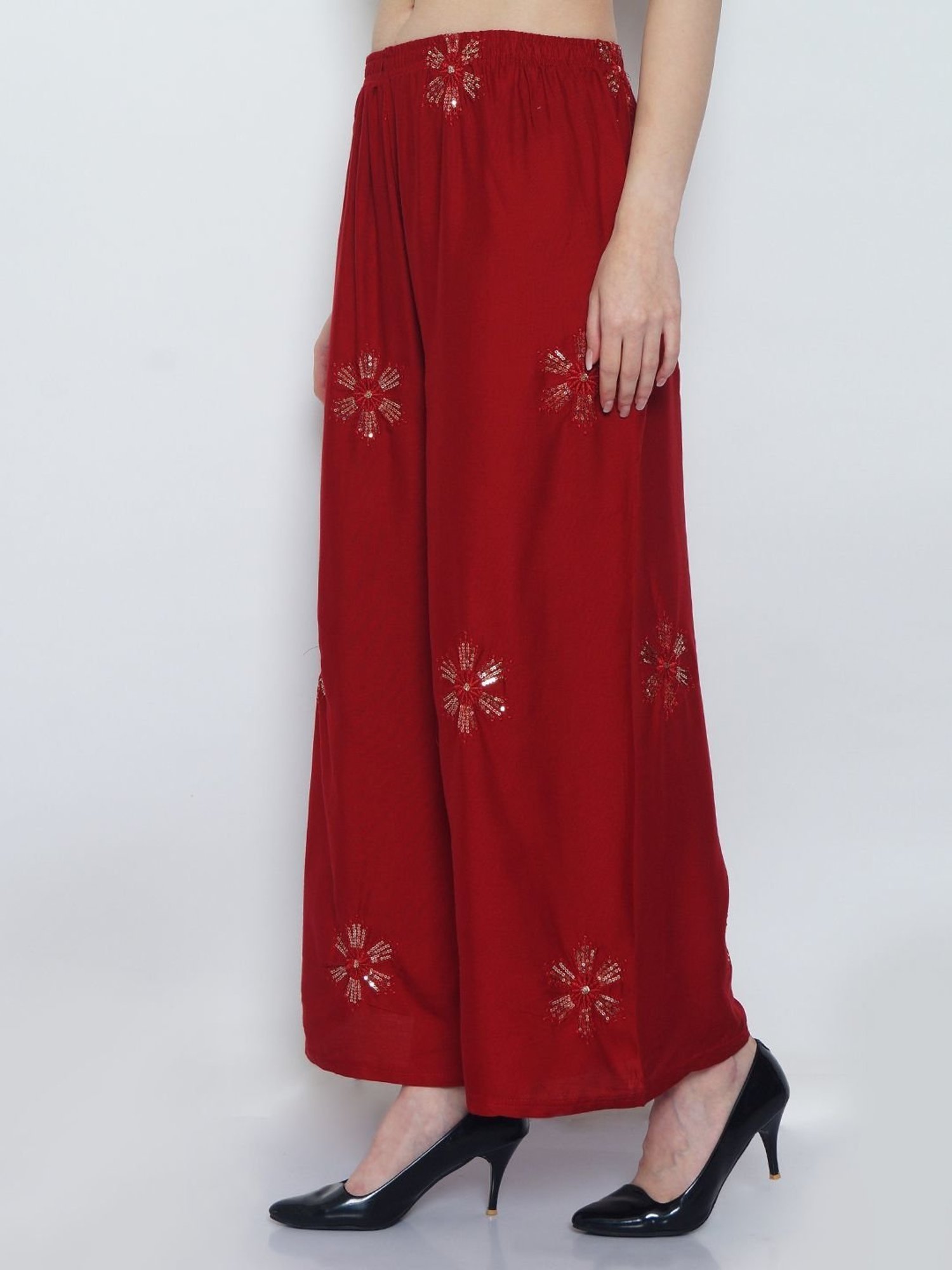Gracit Maroon Embroidered Palazzos