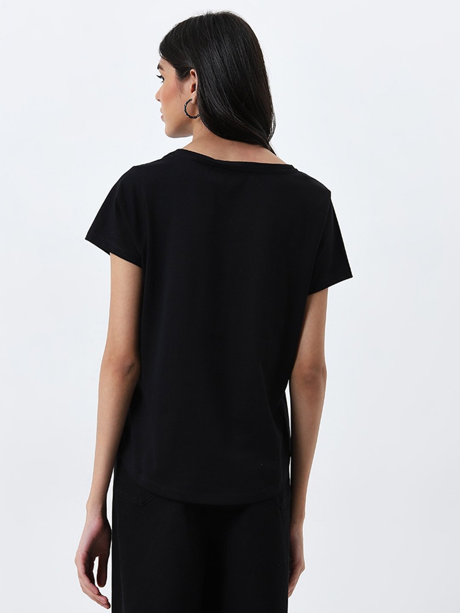 LOV by Westside Black Floral Printed Cotton T-Shirt