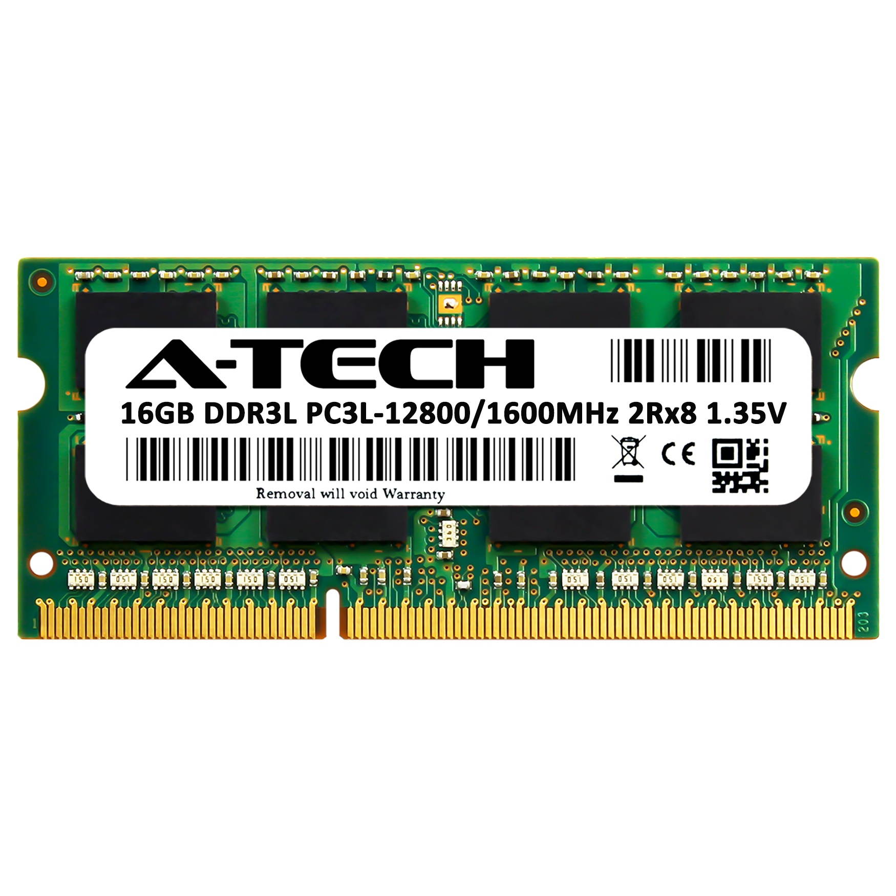A-Tech 16GB DDR3 / DDR3L 1600MHz SODIMM PC3-12800 2Rx8 1.35V CL11 Non-ECC Unbuffered 204-Pin SO-DIMM Notebook Laptop RAM Memory Upgrade Module