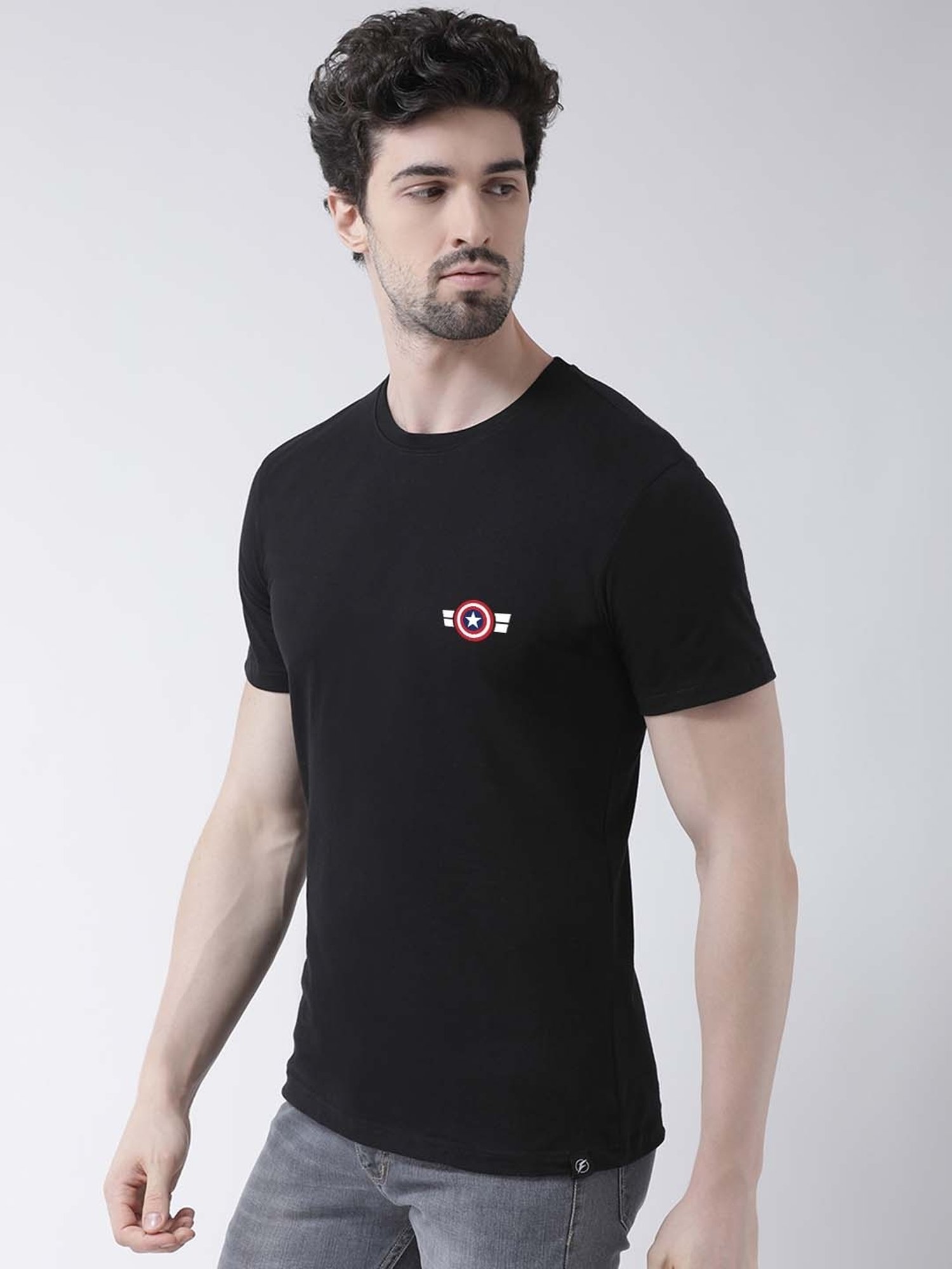 Friskers Black Cotton Slim Fit T-Shirt