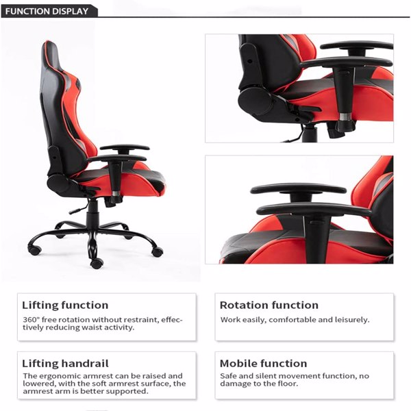 Gaming Chairs, Office Swivel Chairs, with Headrest and Lumbar Pillow, Red-B