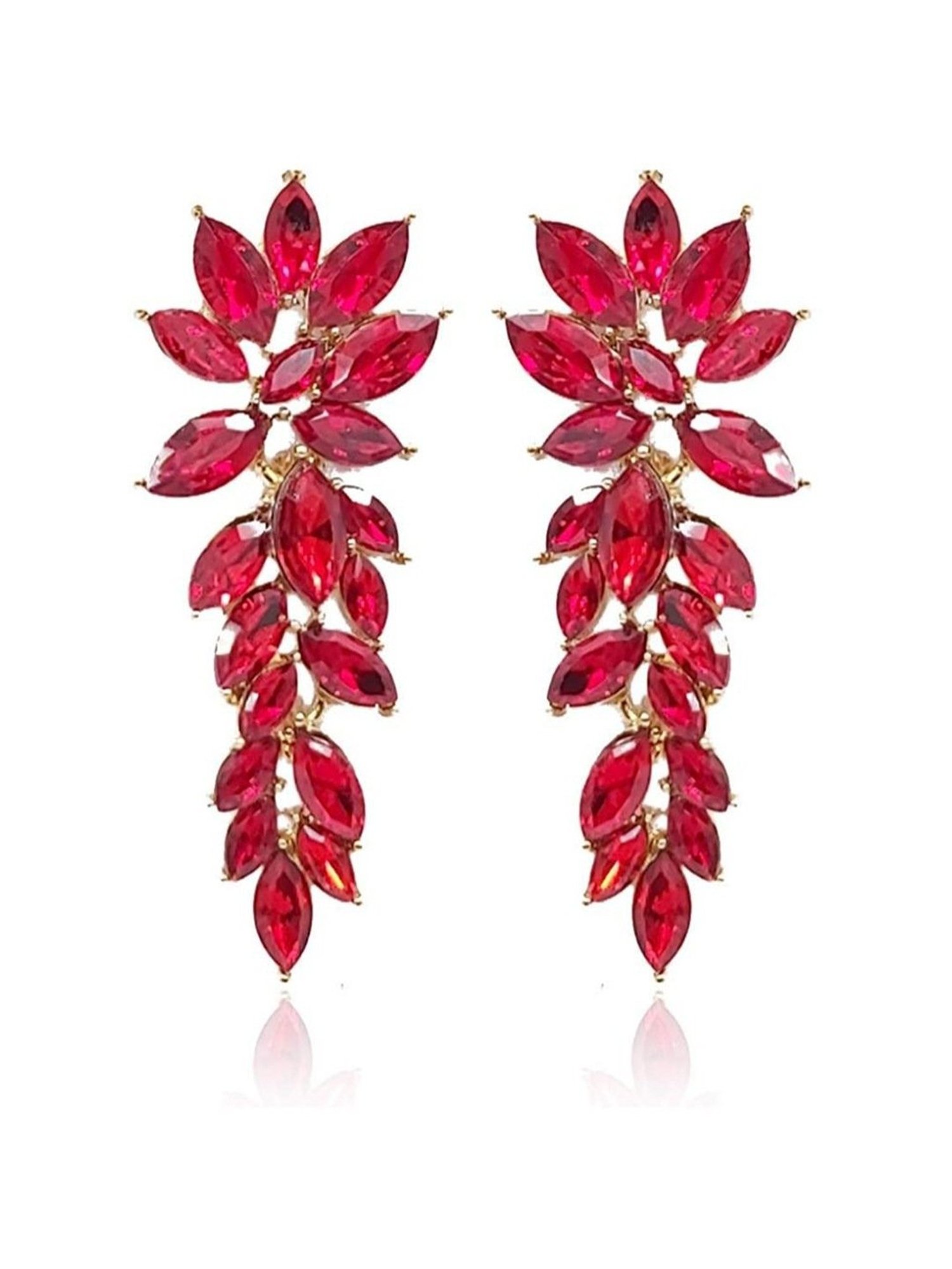 YouBella Crystal Gold-Plated Red Stylish Dangler Earrings for Women