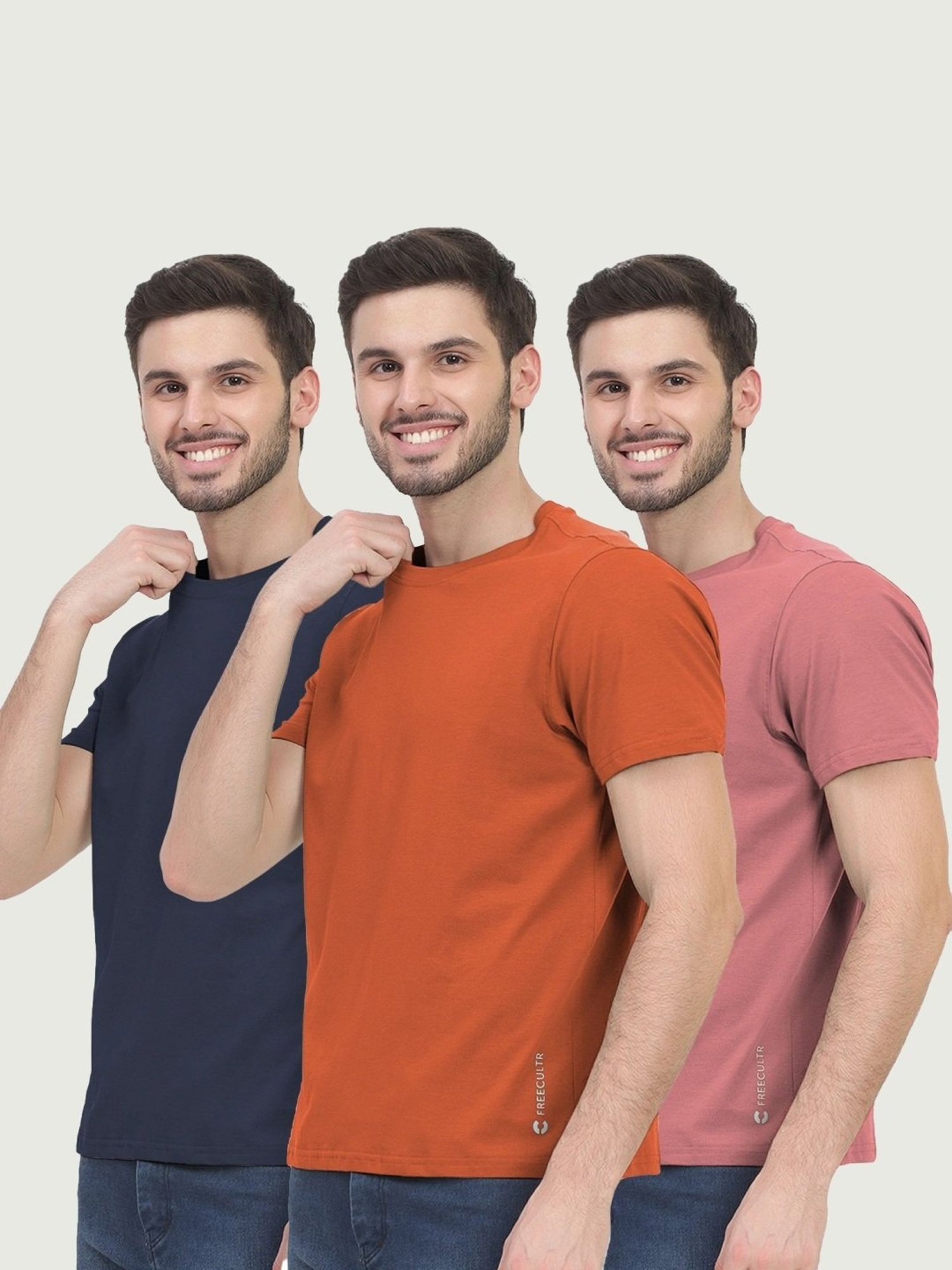 Freecultr Multicolored Cotton Regular Fit T-Shirt - Pack Of 3