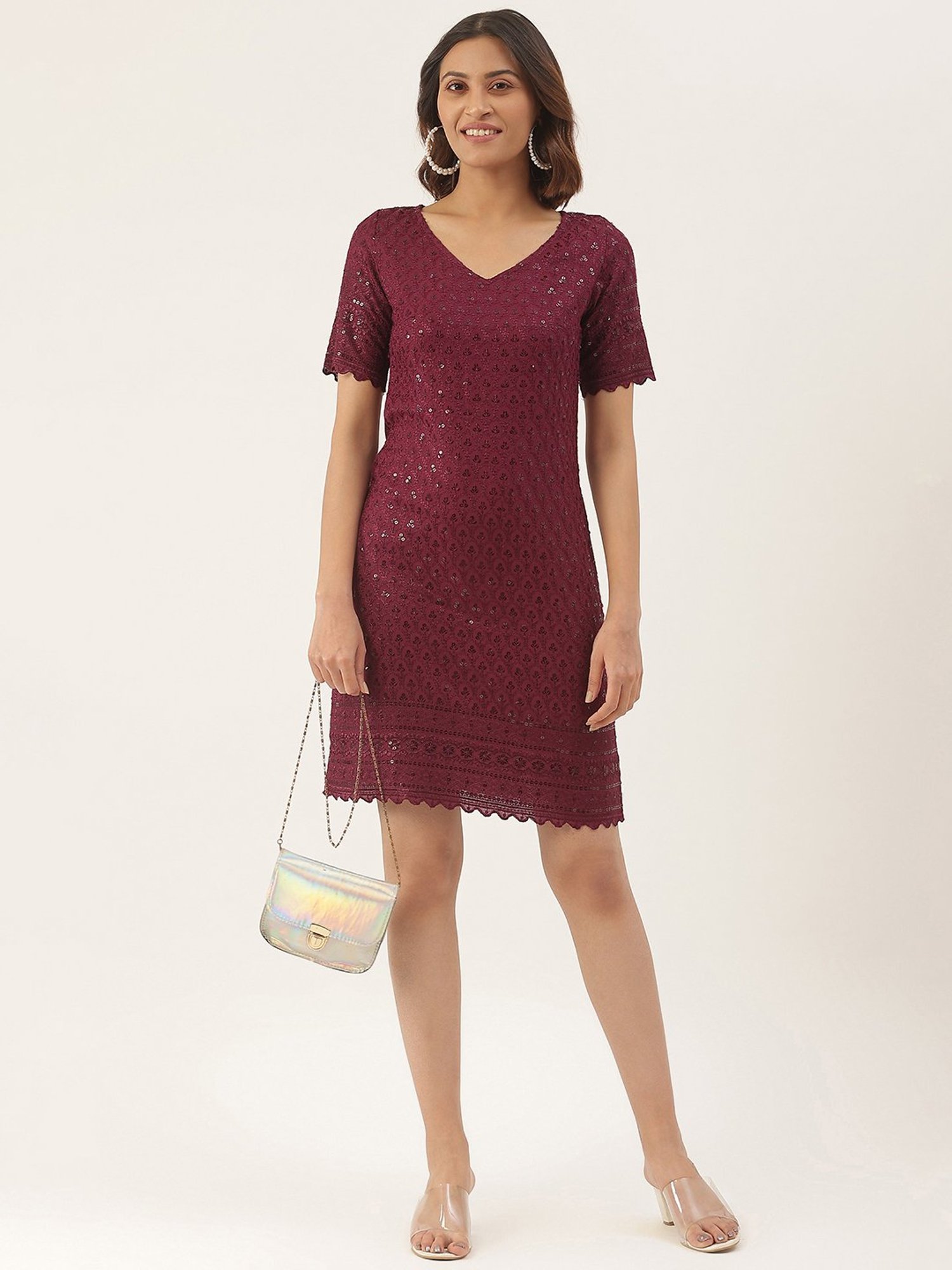 BRINNS Purple Embellished A Line Dress