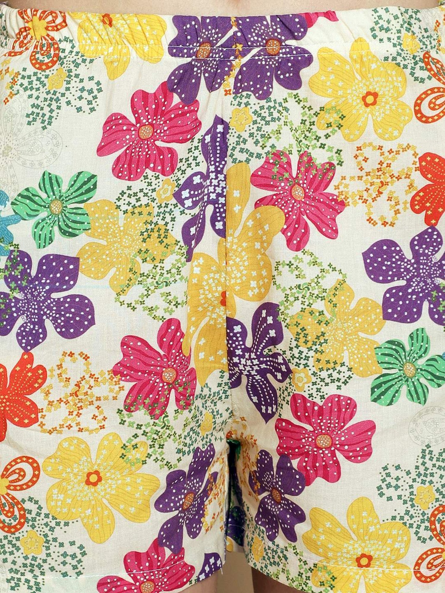 Kanvin White & Yellow Cotton Printed Top Shorts Set