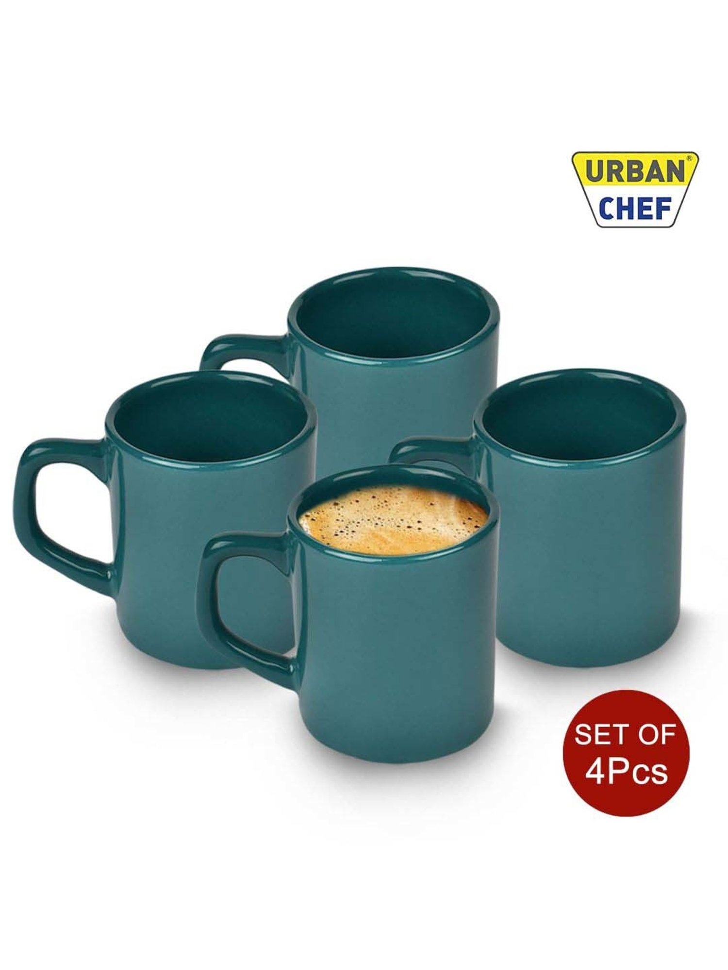 Urban Chef Dark Green Ceramic Droite Handcrafted Microwave Safe Cup - Set of 4