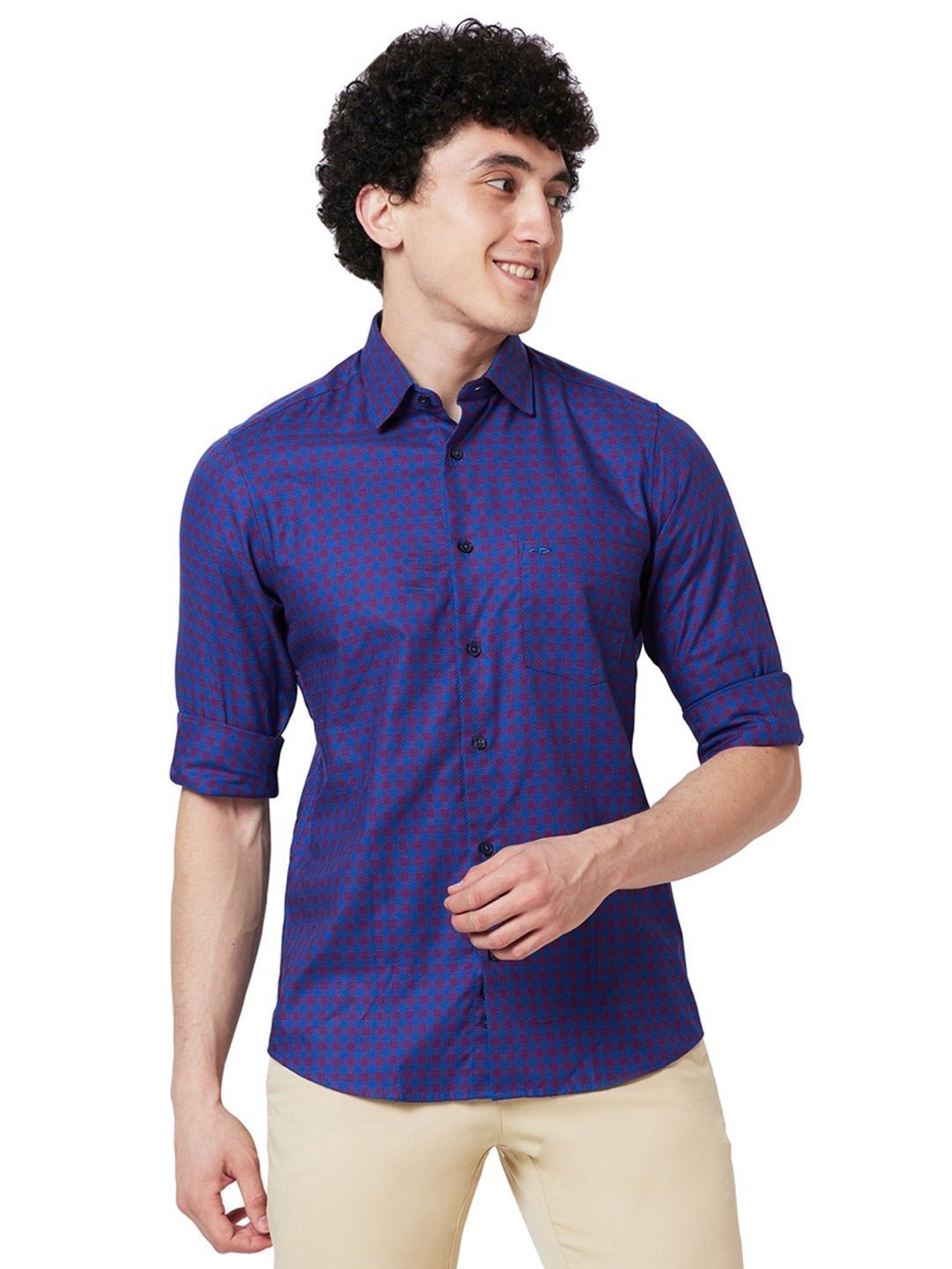 ColorPlus Red & Blue Cotton Tailored Fit Checks Shirt