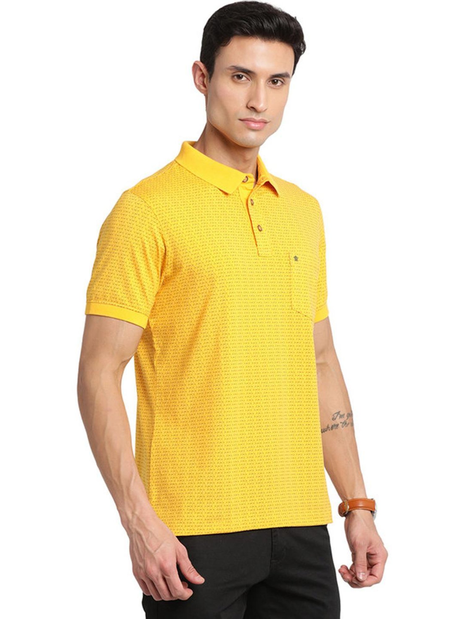 Turtle Yellow Cotton Slim Fit Printed Polo T-Shirts