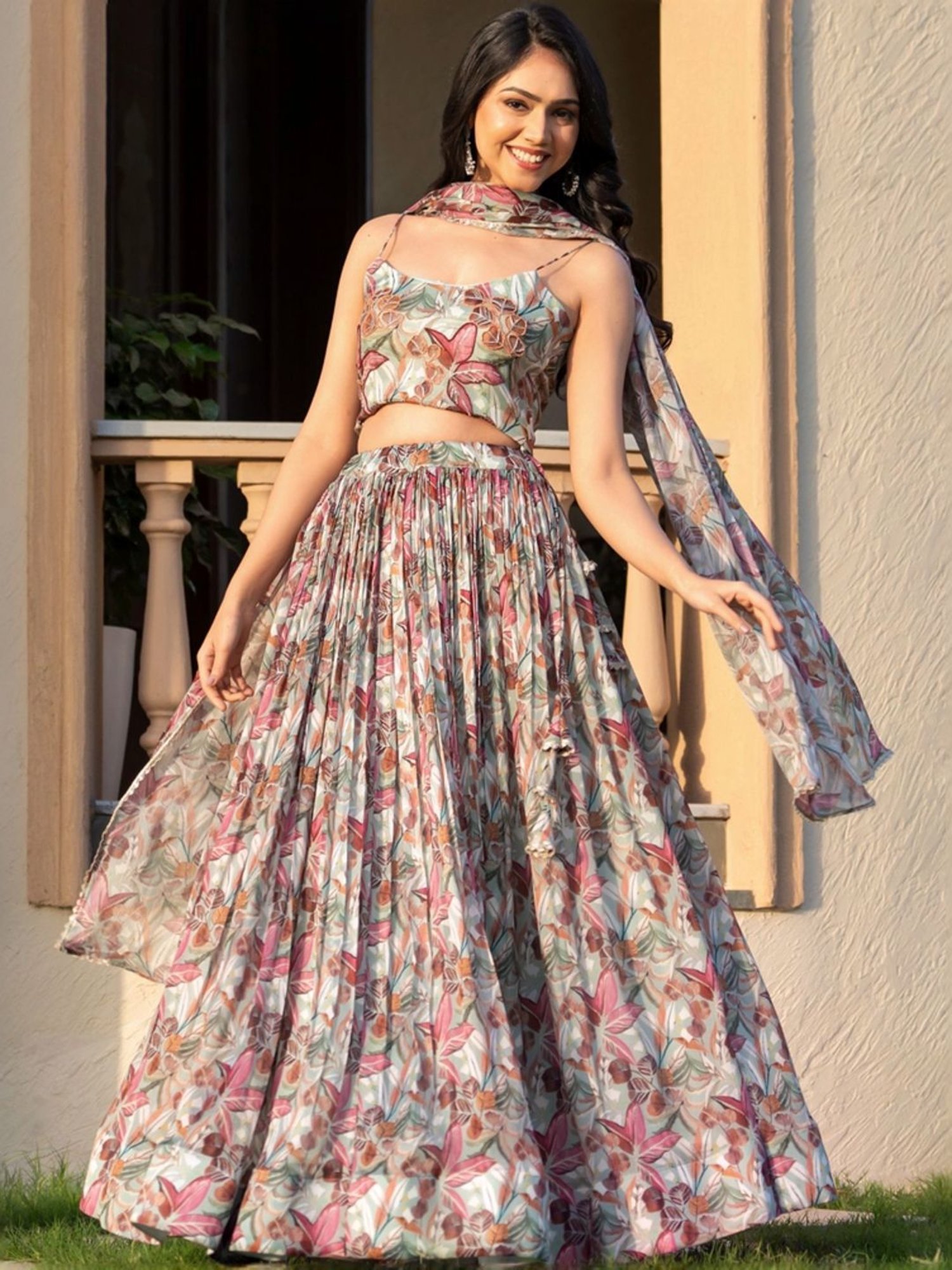 HOUSE OF JAMOTI Multicolored Printed Lehenga Choli Set With Dupatta